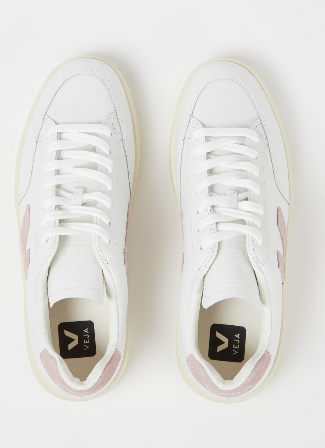 Veja V-12 sneaker van leer met suède details - detail 5 roze