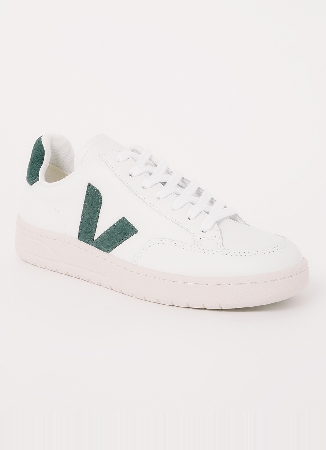 Veja V-12 sneaker van leer met suède details - voorkant groen
