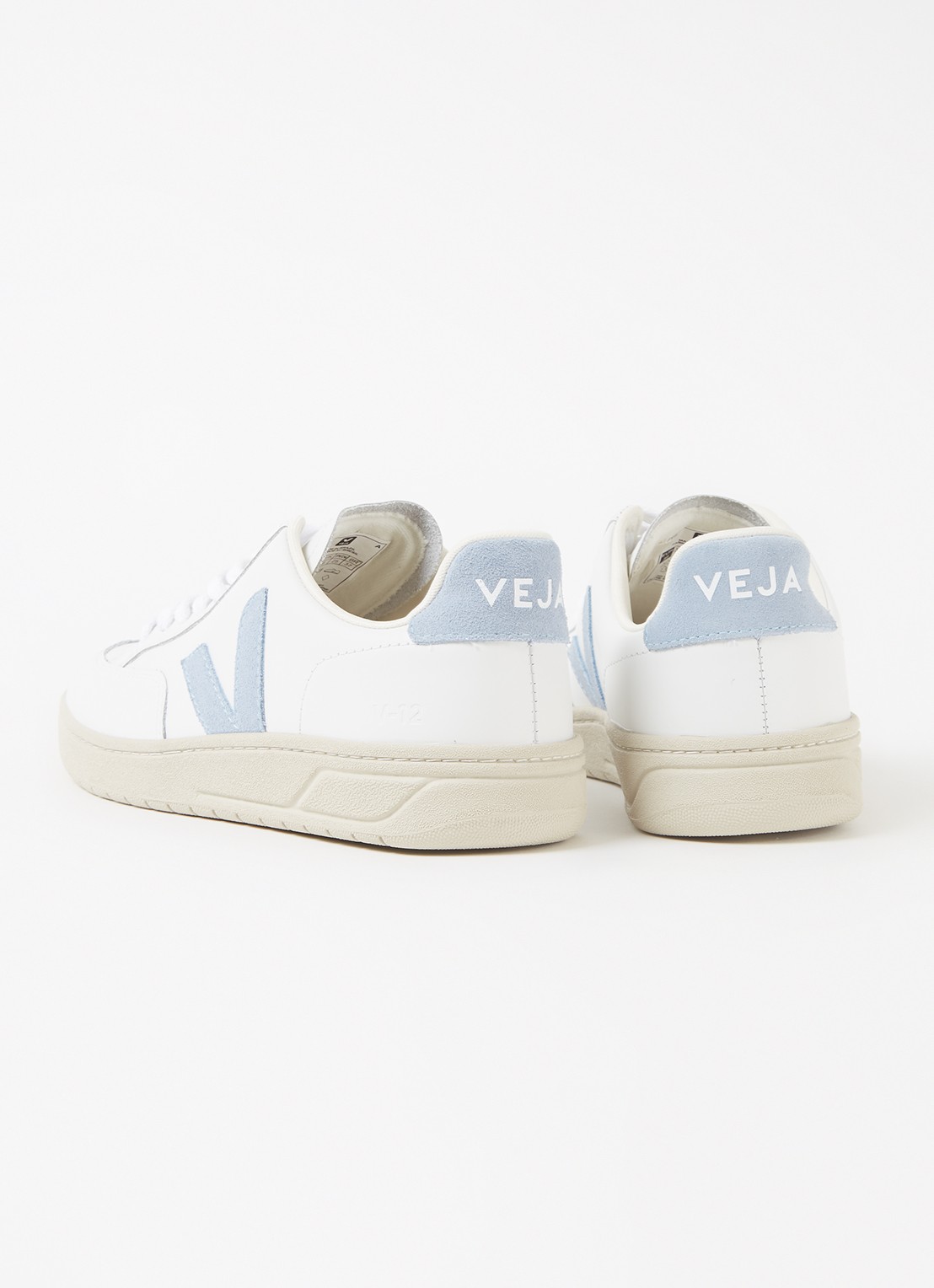 Veja V-12 sneaker van leer met suède details - detail 2 lichtblauw