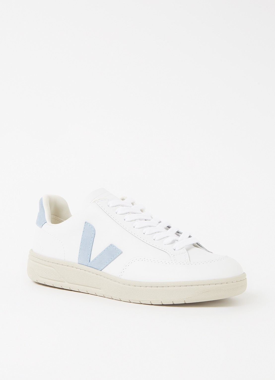 Veja V-12 sneaker van leer met suède details - voorkant 5 lichtblauw