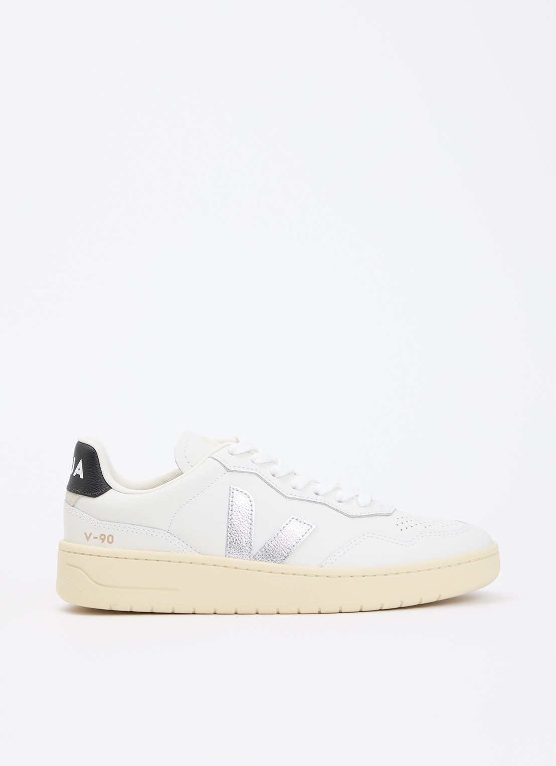 Veja V-90 sneaker van leer met logo - voorkant 4 wit