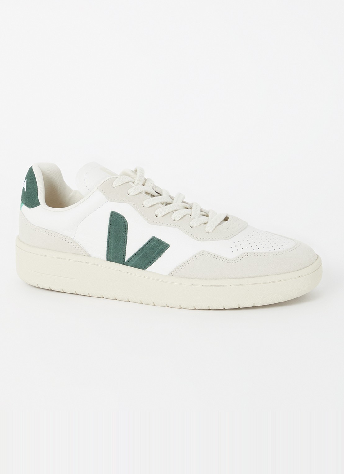 Veja V-90 sneaker van leer met suède details - voorkant wit