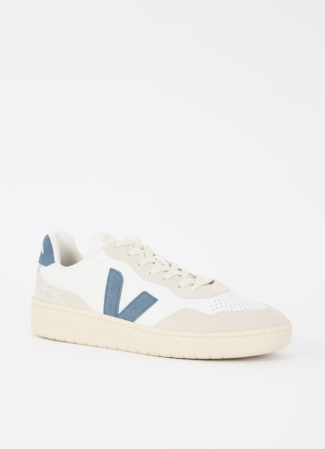 Veja V-90 sneaker van leer met suède details - voorkant 2 wit