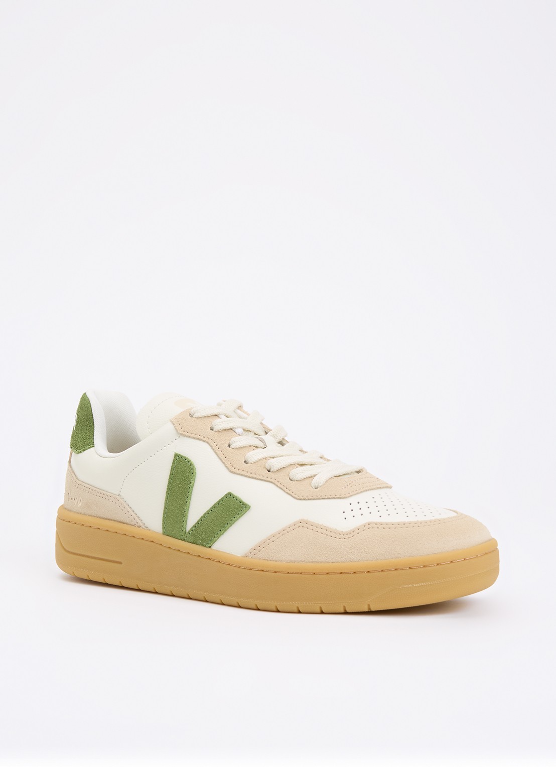 Veja V-90 sneaker van leer met suède details - voorkant 5 gebroken wit