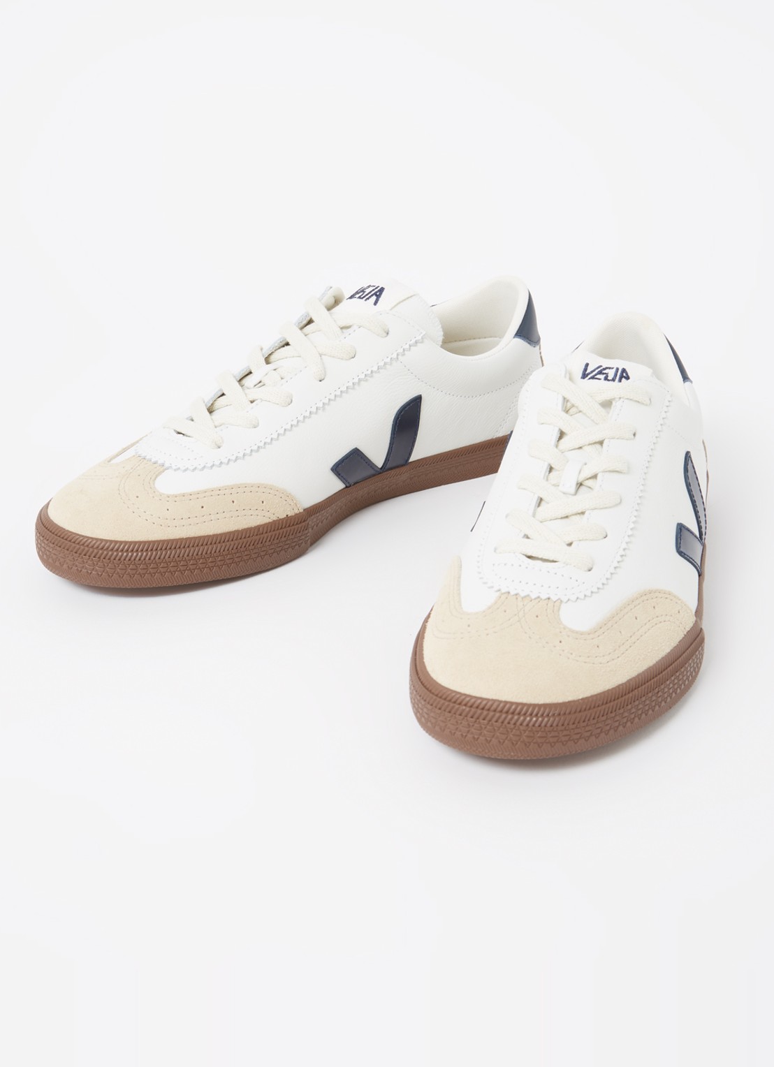 Veja Volley sneaker van leer met suède details - detail 4 gebroken wit