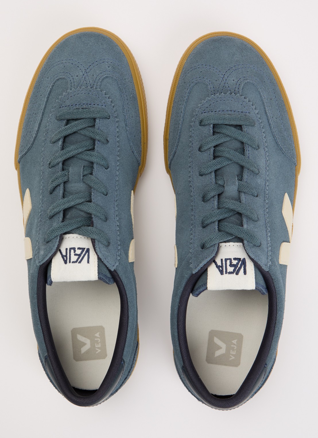 Veja Volley sneaker van suède - detail 2 staalblauw