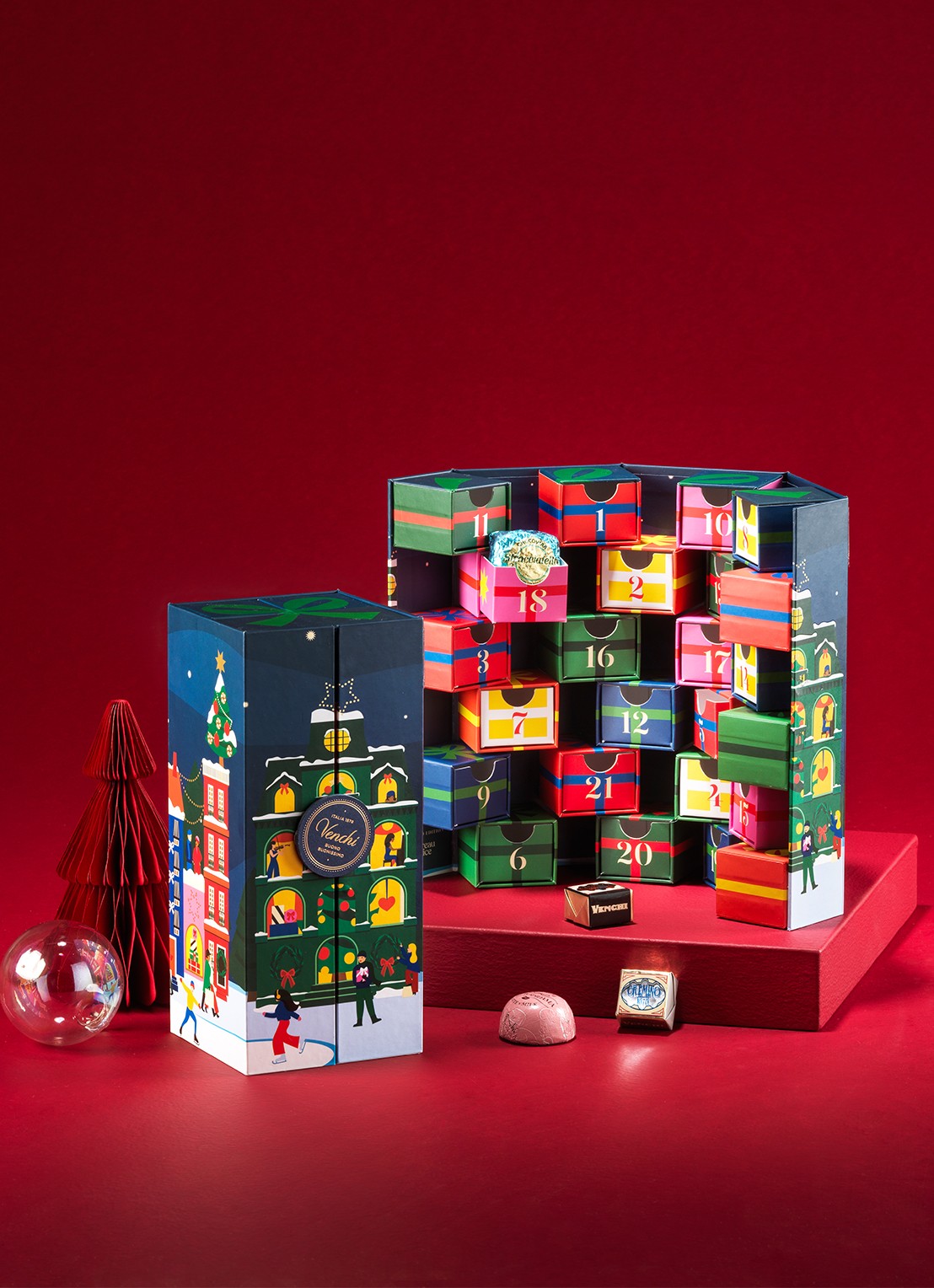 Venchi Prestige adventskalender met chocolade - 24 dagen - detail 3 donkerblauw