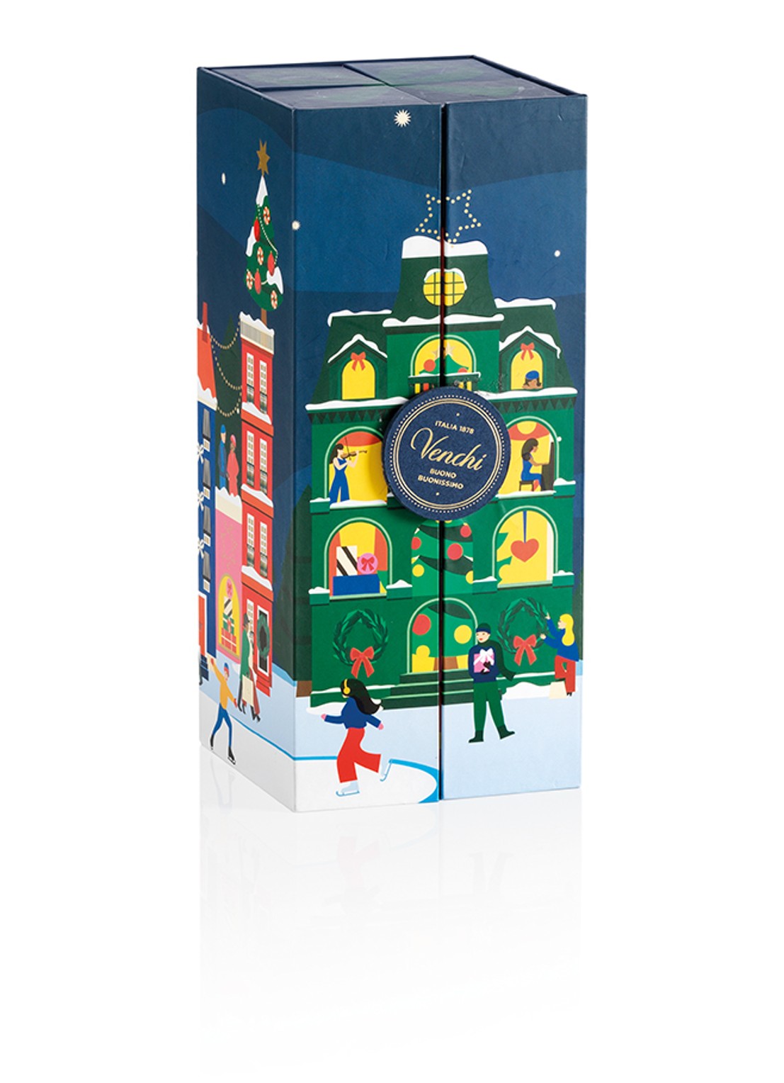 Venchi Prestige adventskalender met chocolade - 24 dagen - voorkant donkerblauw