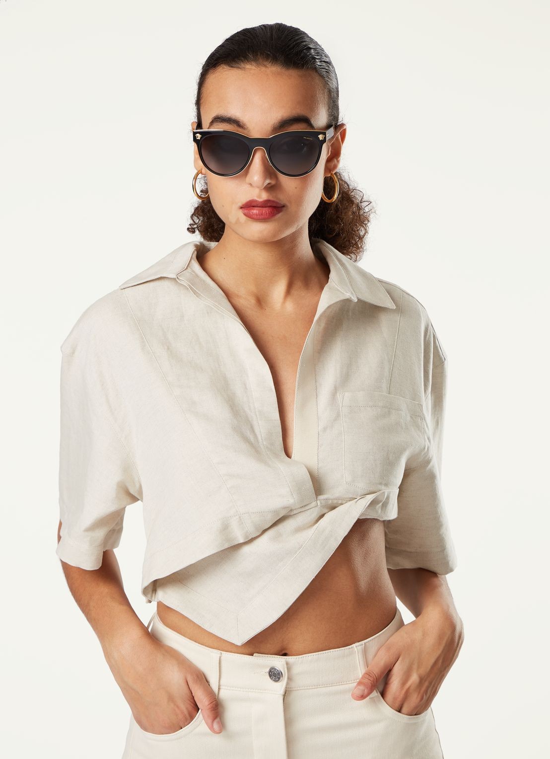 Versace Cat Eye zonnebril gepolariseerd VE2198 - voorkant 2 zwart