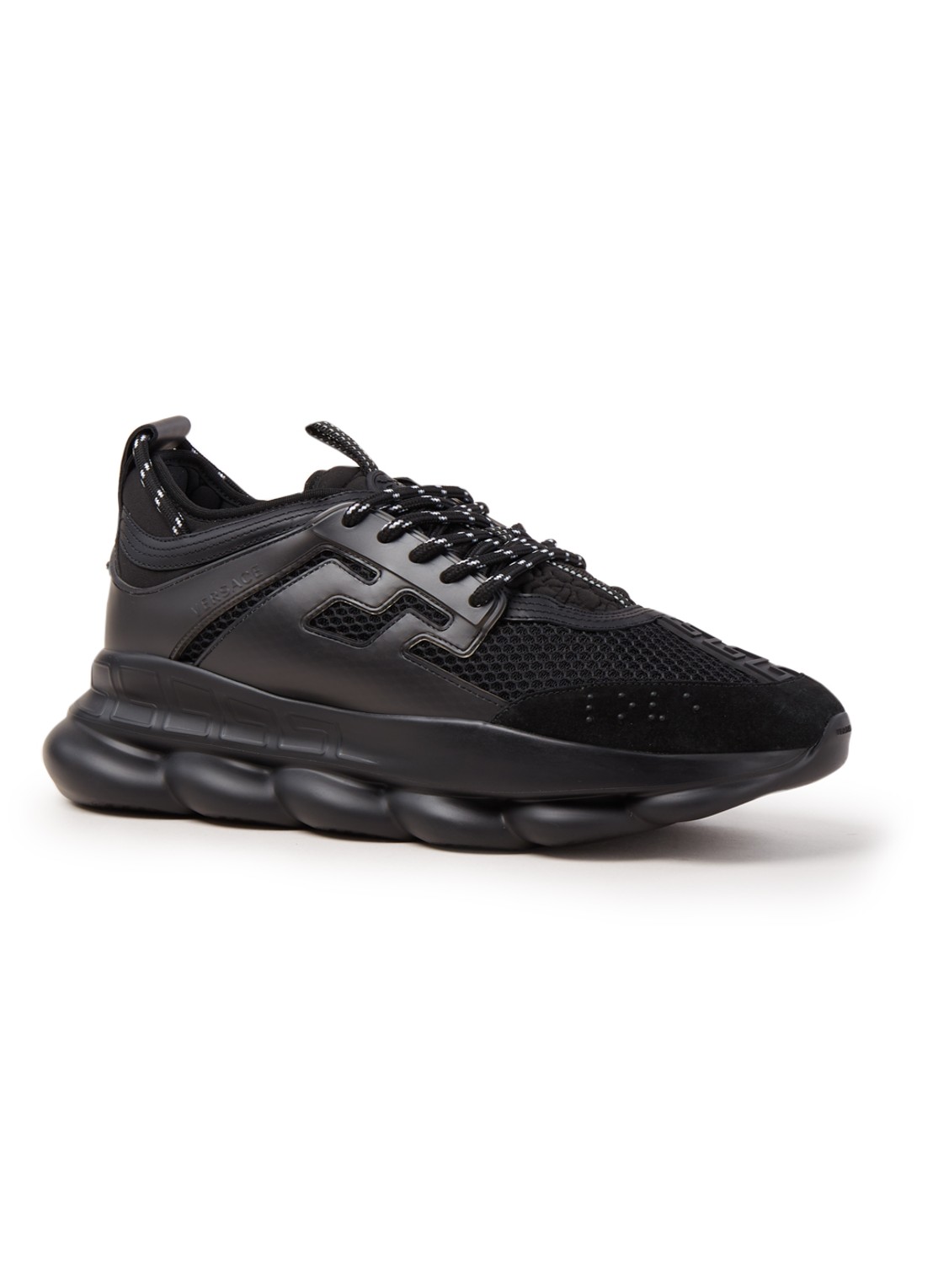 Versace Chain Reaction sneaker met kalfssuède details - voorkant zwart