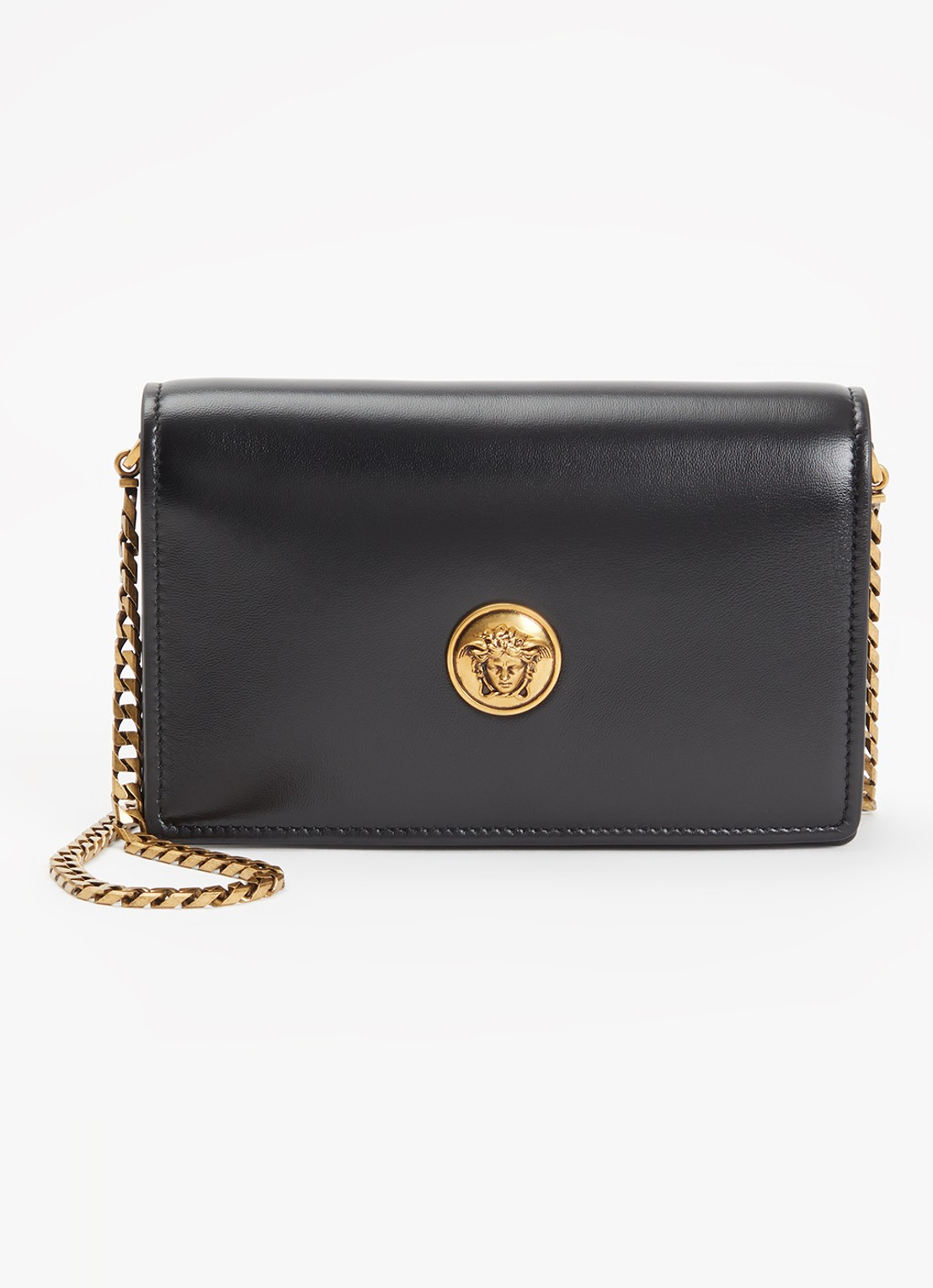 Versace Emblème clutch van lamsleer met afneembare schouderriem - voorkant 6 zwart