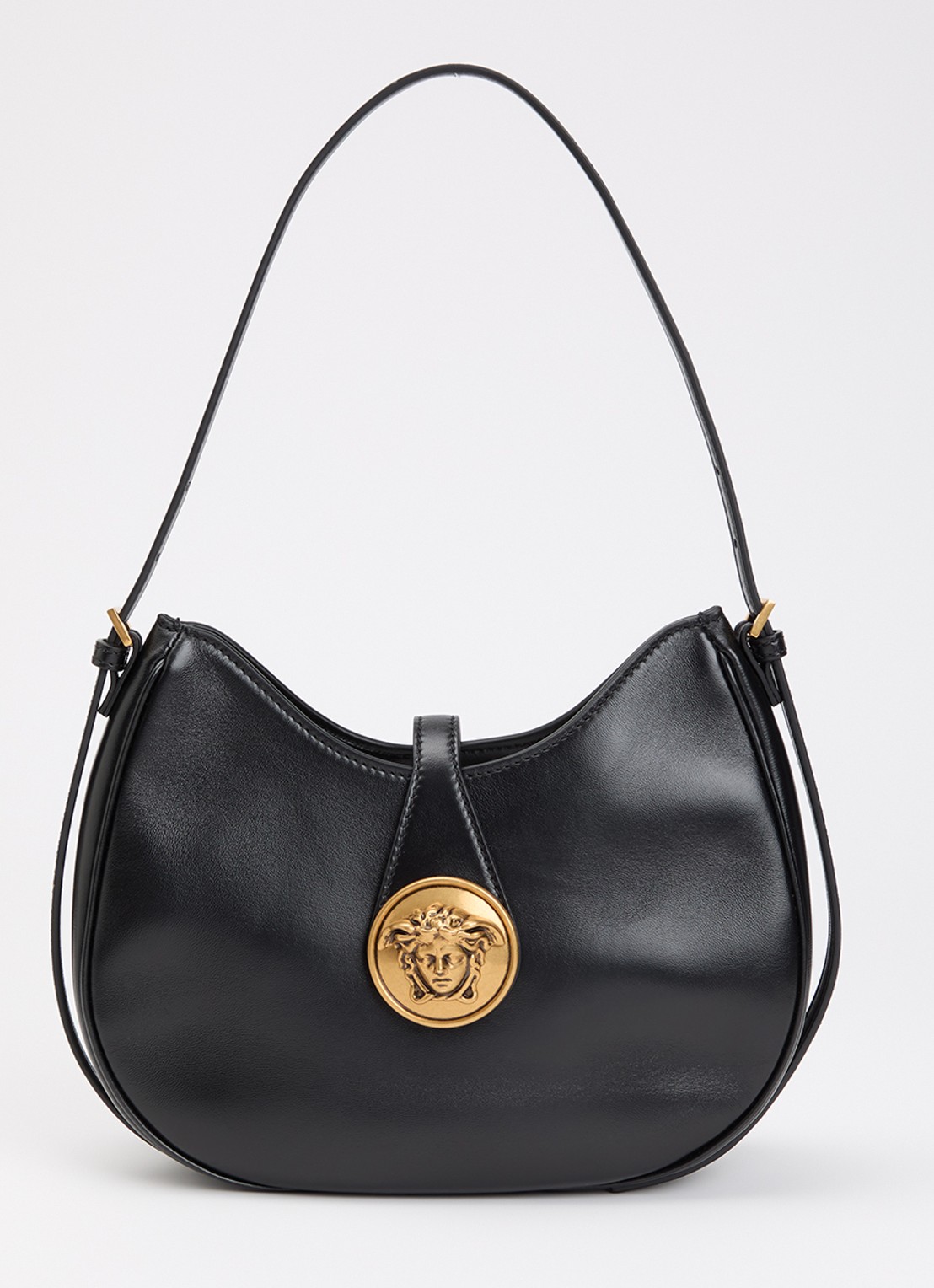 Versace Emblème schoudertas van lamsleer met logodetail - voorkant 6 zwart