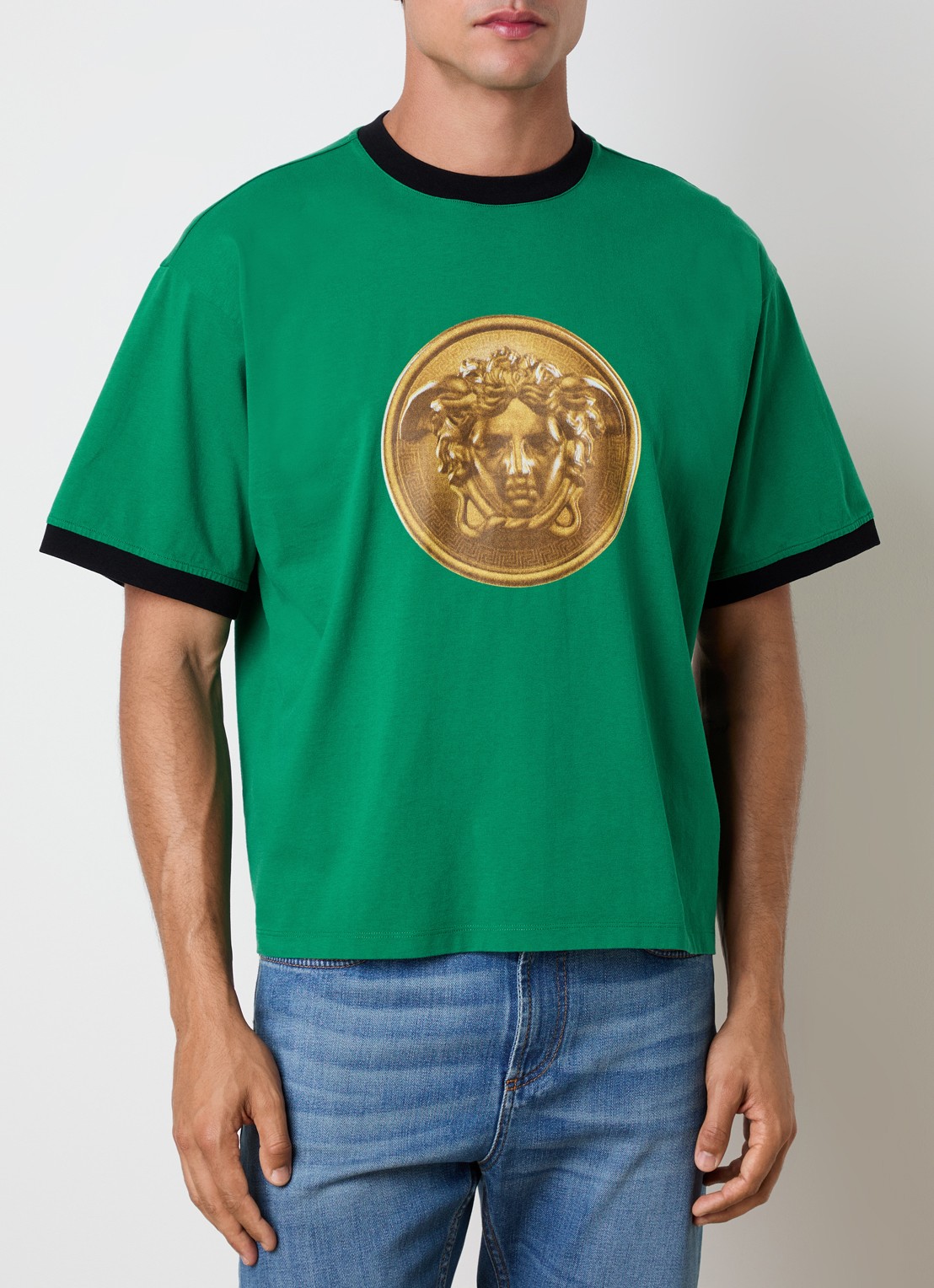 Versace Gold Coin T-shirt met logoprint - detail 3 donkergroen