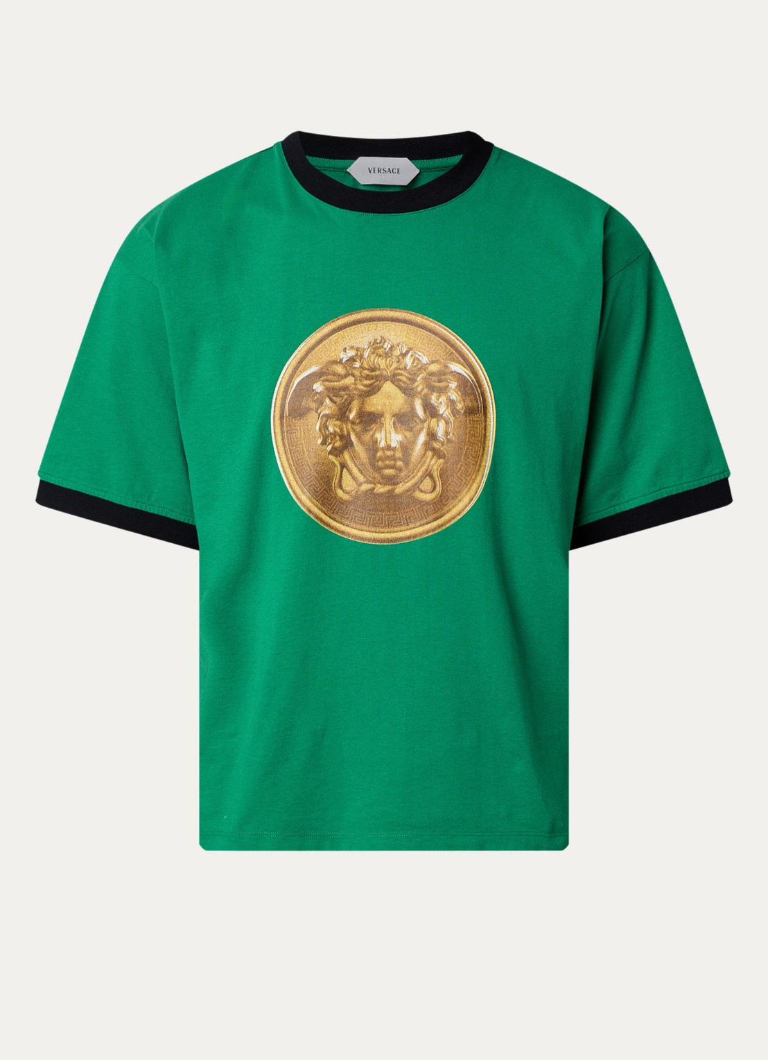 Versace Gold Coin T-shirt met logoprint - voorkant donkergroen