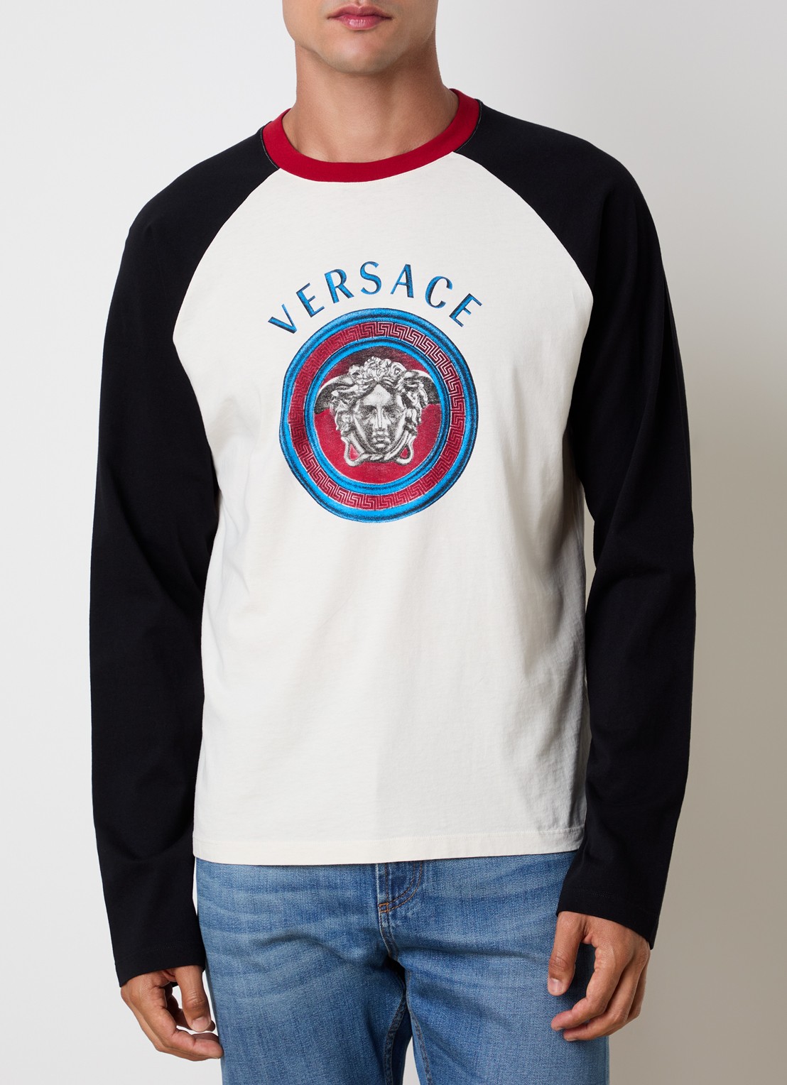 Versace Medusa Moneta longsleeve met logoprint - detail 3 gebroken wit