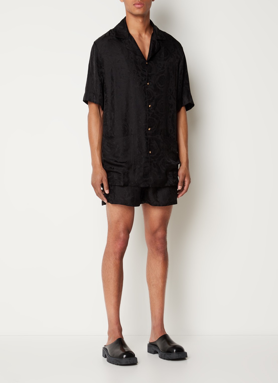 Versace Pyjamashorts met logoband en barokprint - voorkant 3 zwart