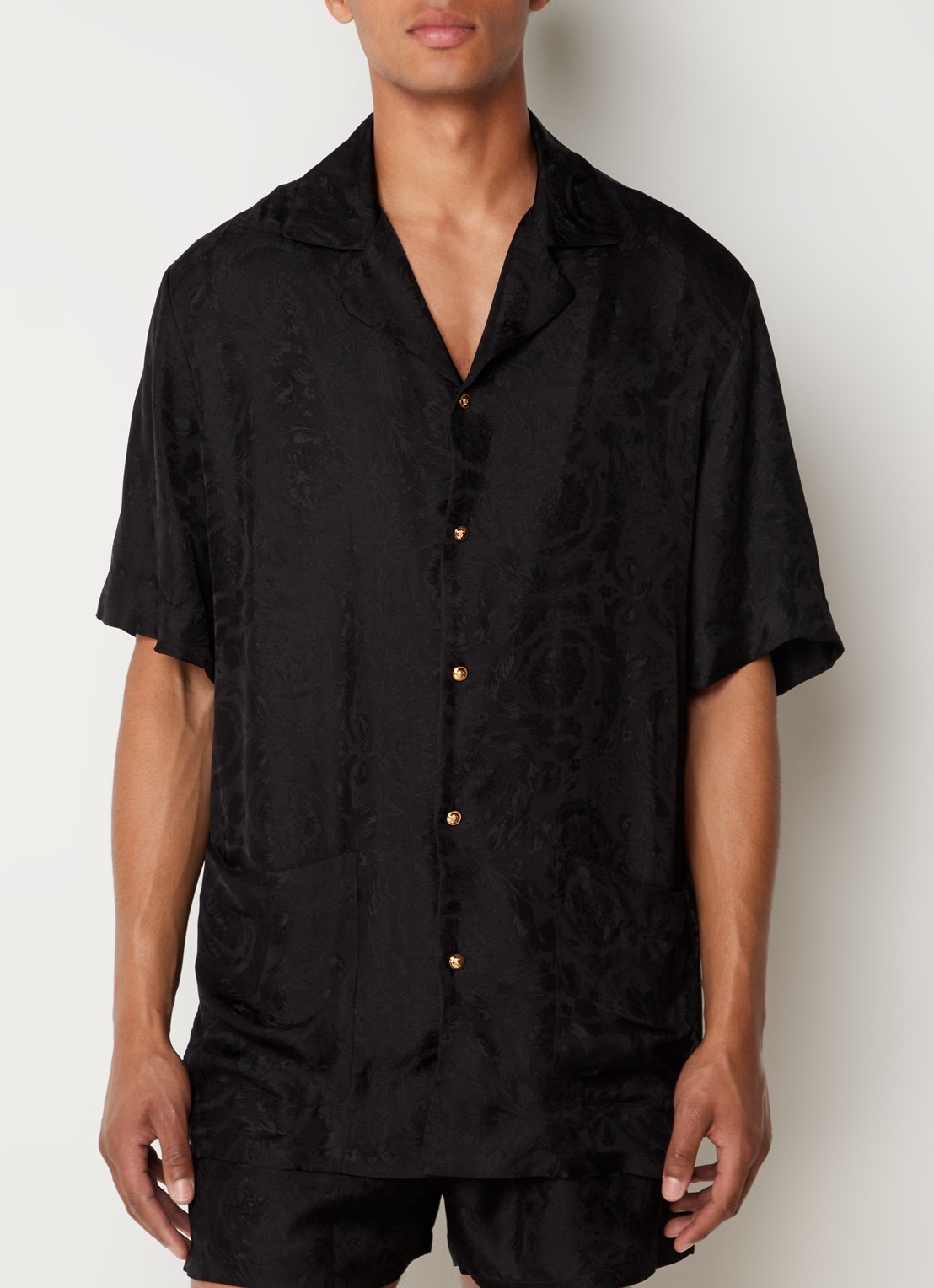 Versace Pyjamatop met jacquard dessin en opgestikte zakken - detail 4 zwart