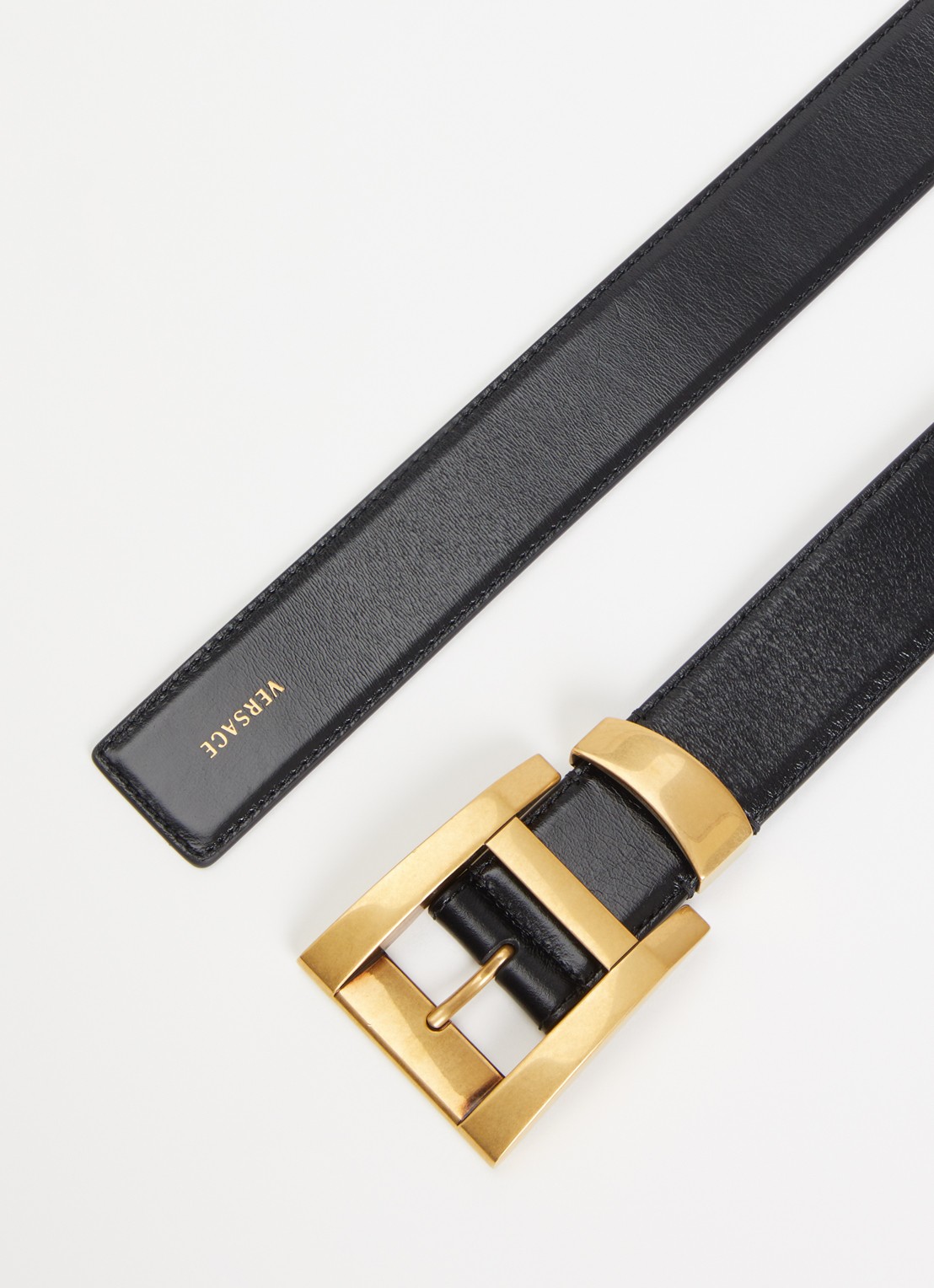 Versace Riem van kalfsleer met logo - detail 2 zwart