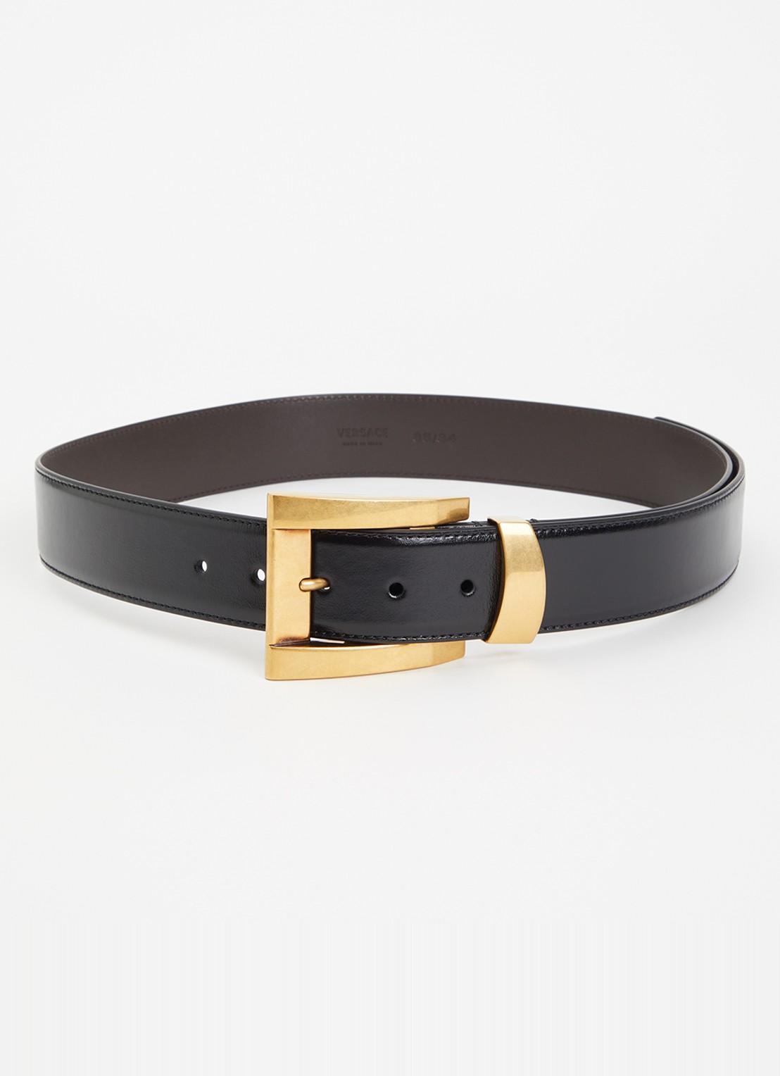 Versace Riem van kalfsleer met logo - voorkant zwart