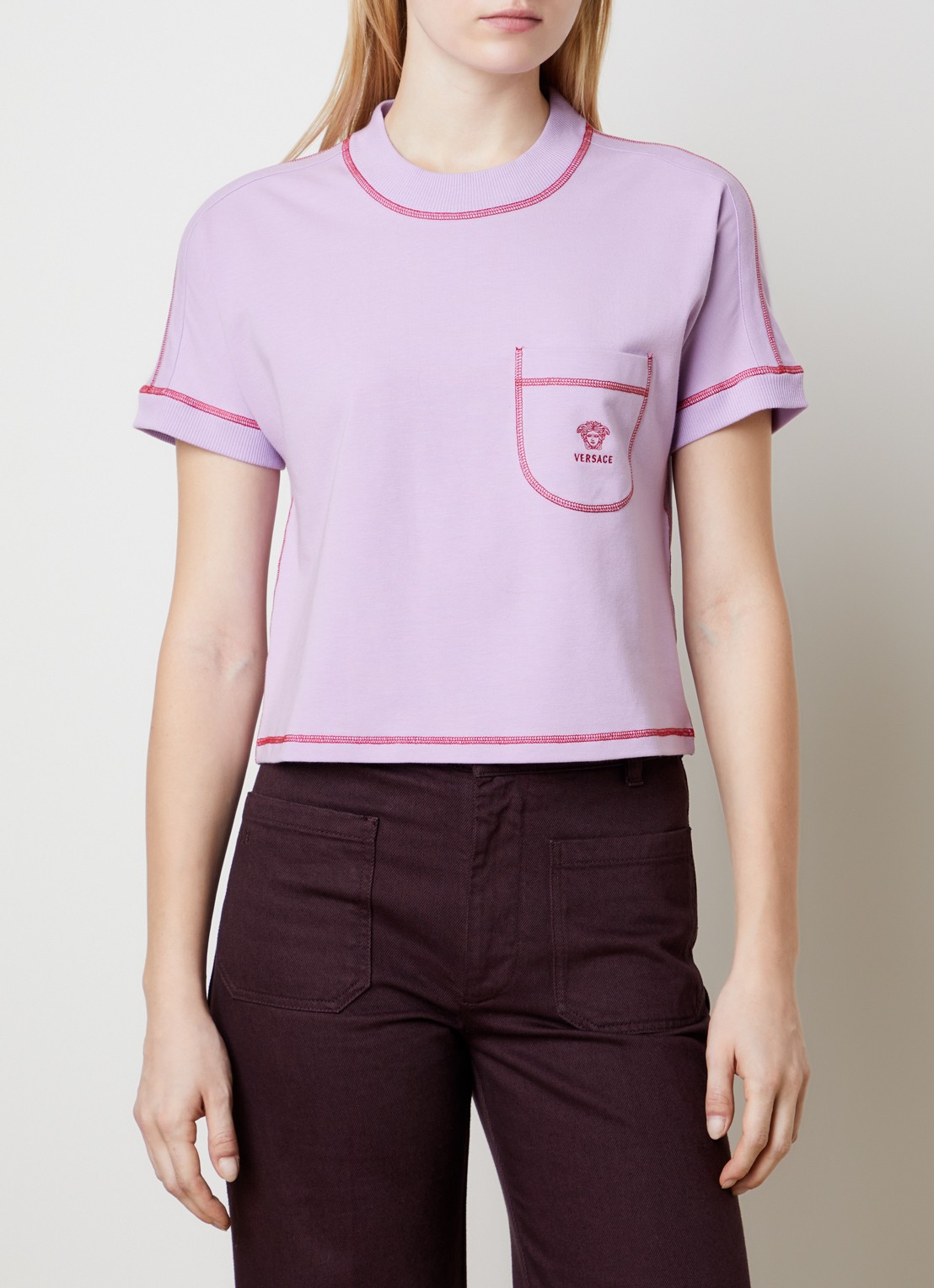 Versace T-shirt met logoborduring - detail lila