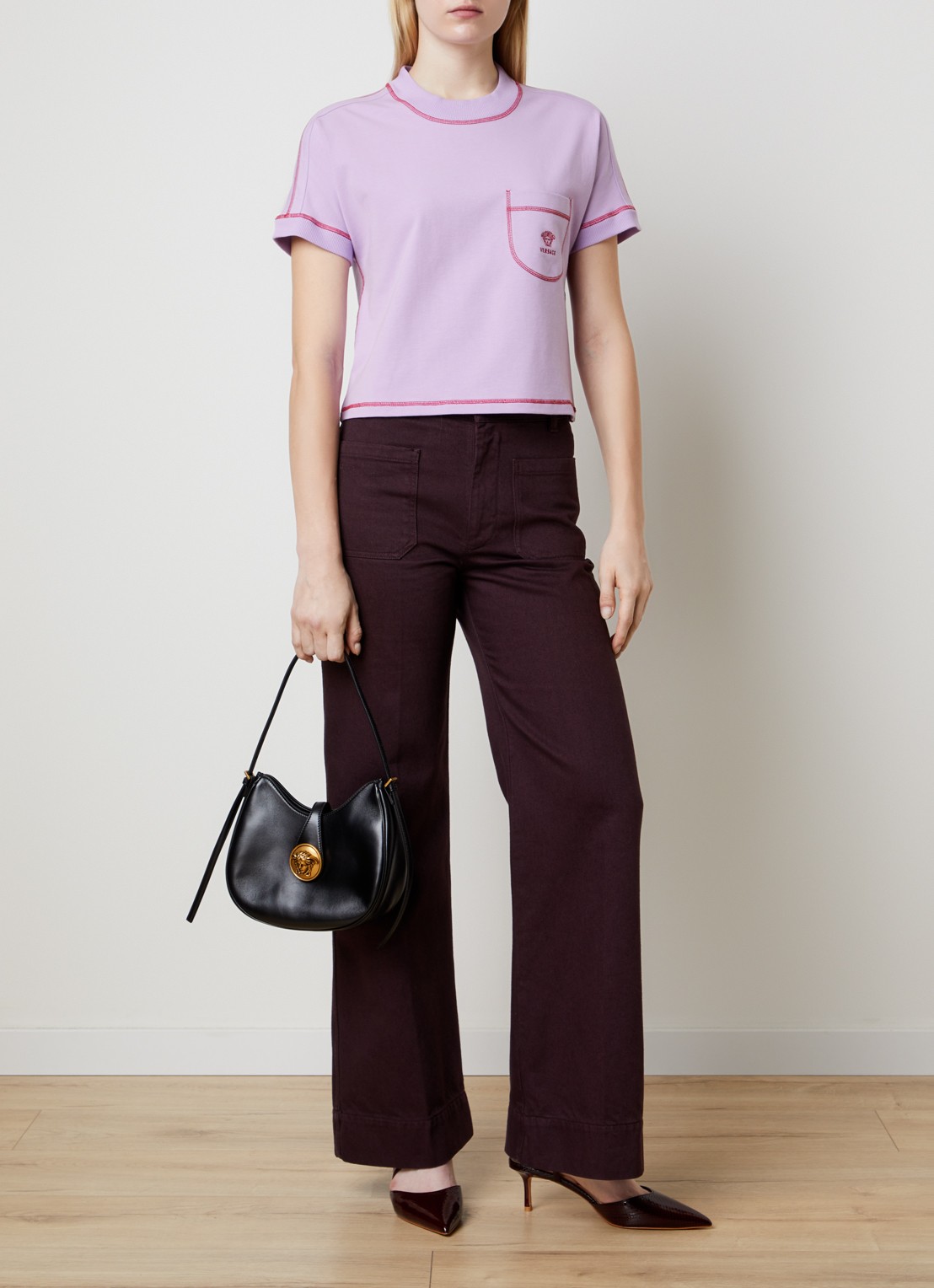 Versace T-shirt met logoborduring - voorkant 5 lila
