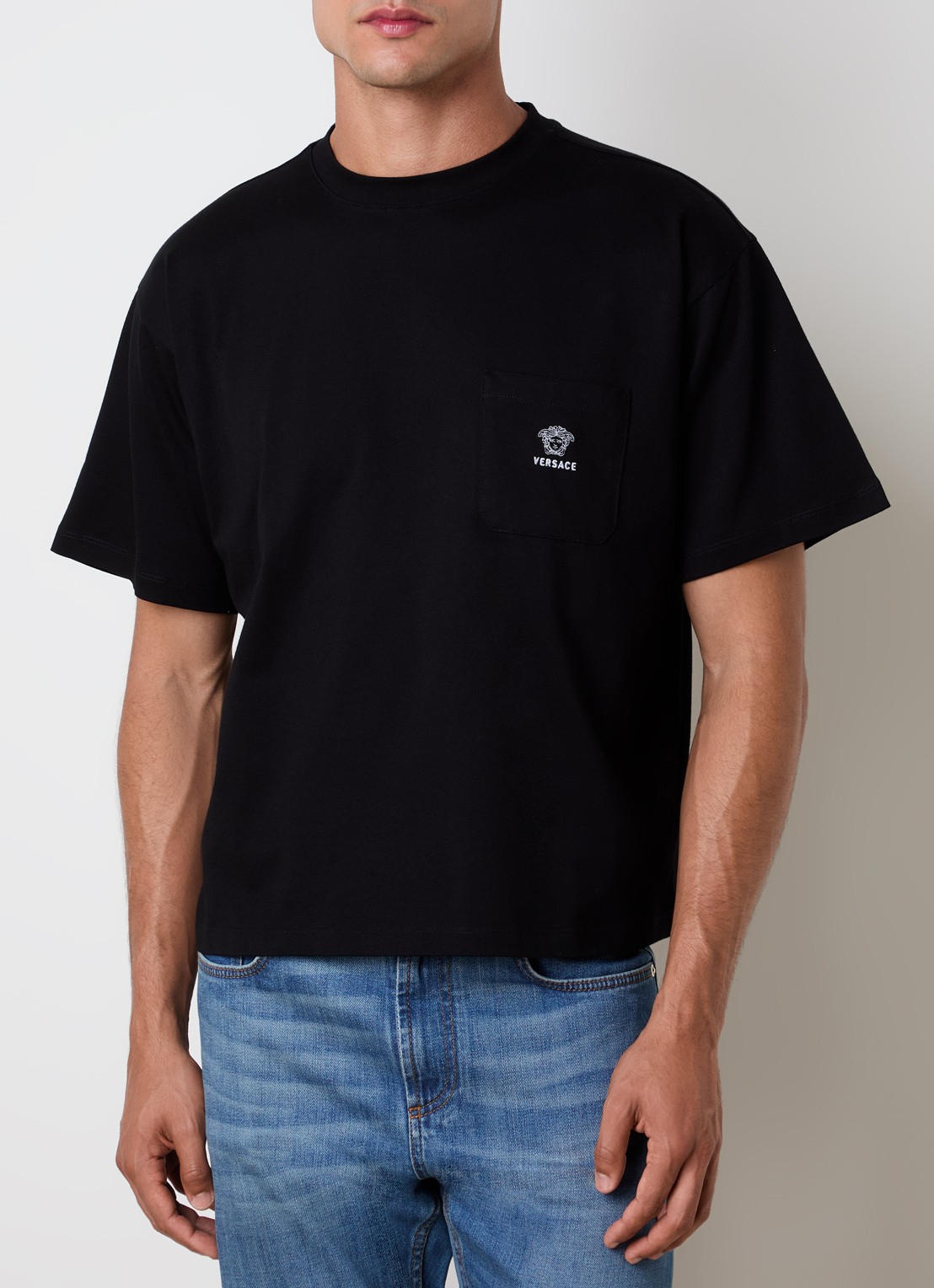 Versace T-shirt met logoborduring - detail 3 zwart