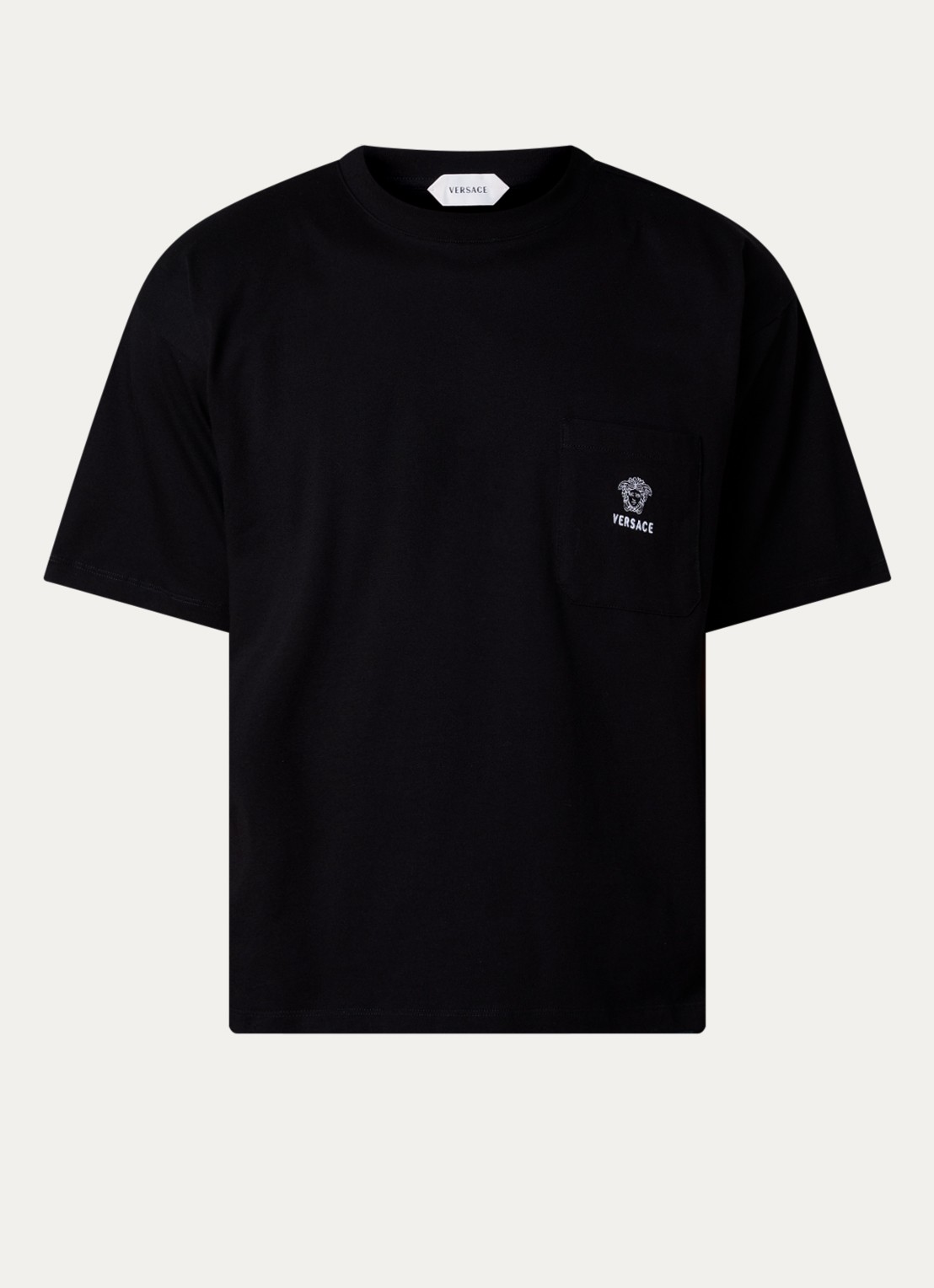 Versace T-shirt met logoborduring - voorkant zwart