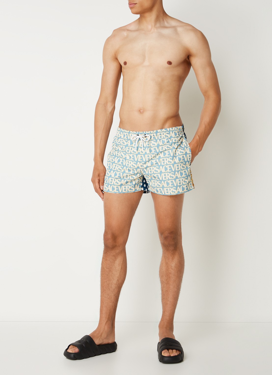 Versace Zwemshorts met logoprint en steekzakken - voorkant 5 blauw
