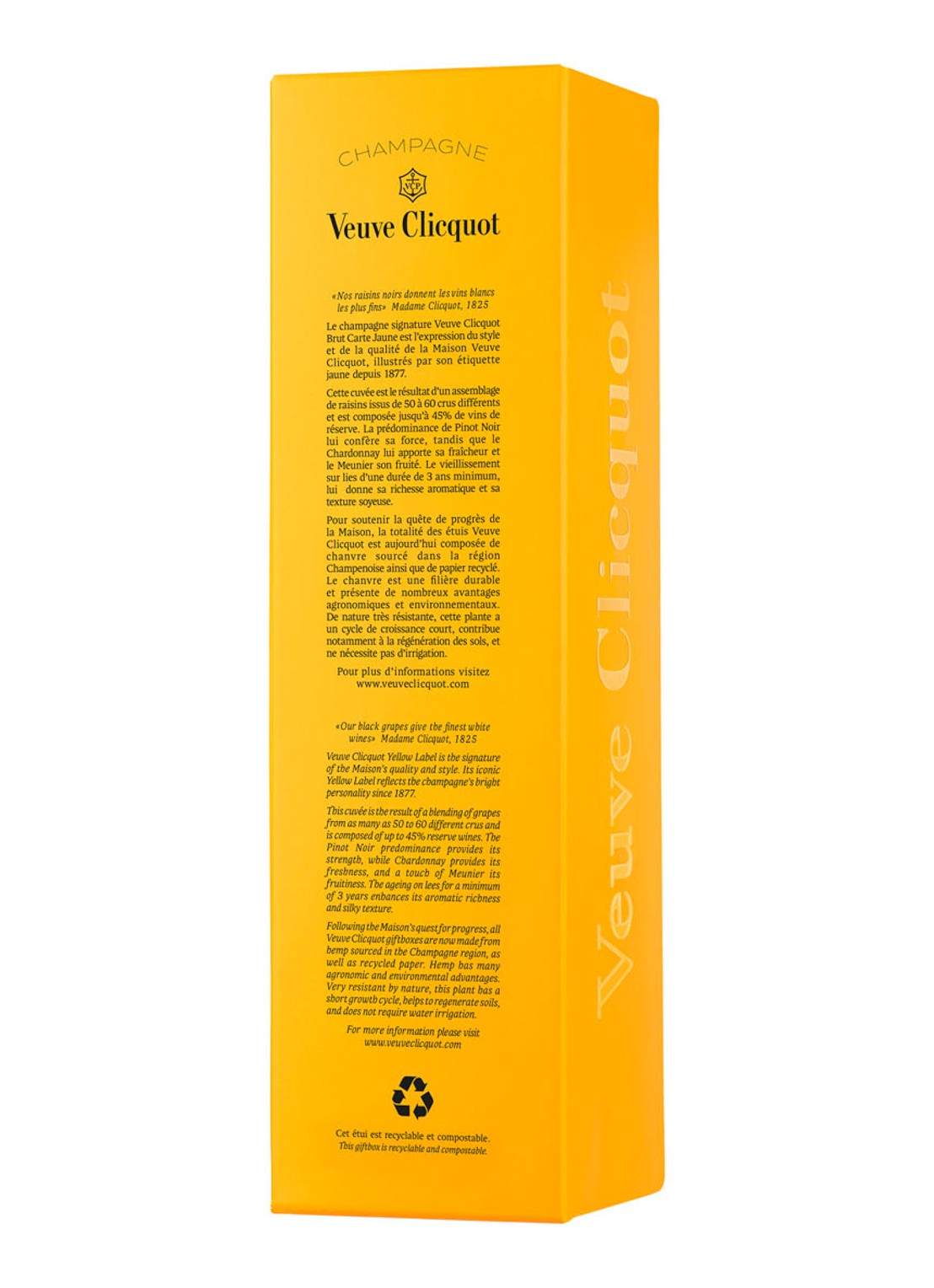 Veuve Clicquot Brut champagne in geschenkverpakking 750 ml  - achterkant oranje