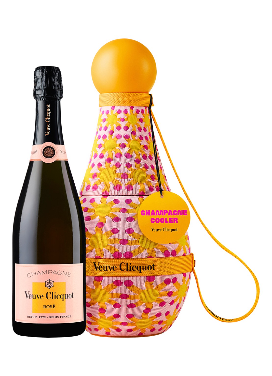 Veuve Clicquot Sun Totem Rosé champagne met wijnkoeler 750 ml - voorkant beige