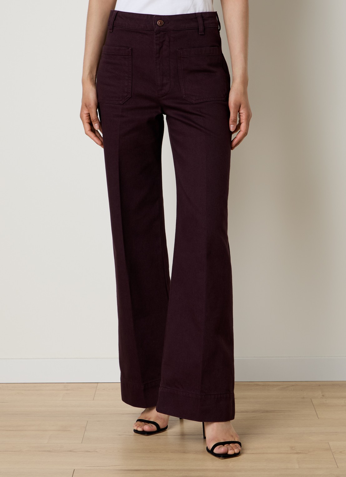 Victoria Beckham Alina 32 Inch high waist flared leg jeans met persplooi - detail 4 aubergine