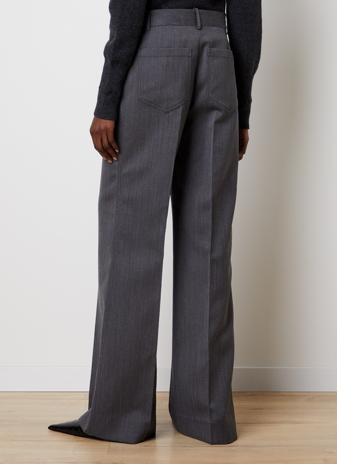 Victoria Beckham Alina high waist straight fit pantalon van scheerwol met gemêleerd dessin - achterkant middengrijs