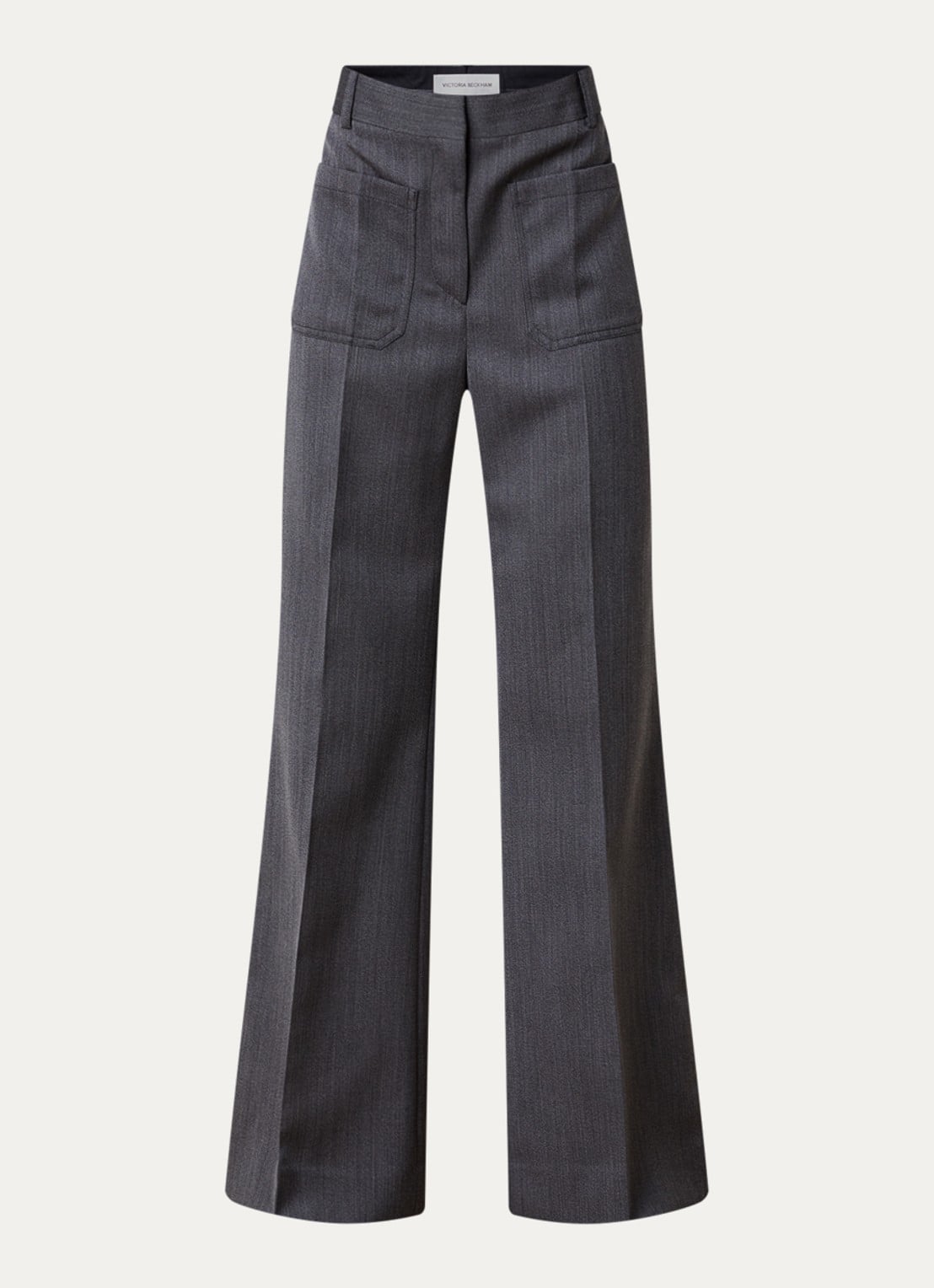 Victoria Beckham Alina high waist straight fit pantalon van scheerwol met gemêleerd dessin - voorkant 4 middengrijs