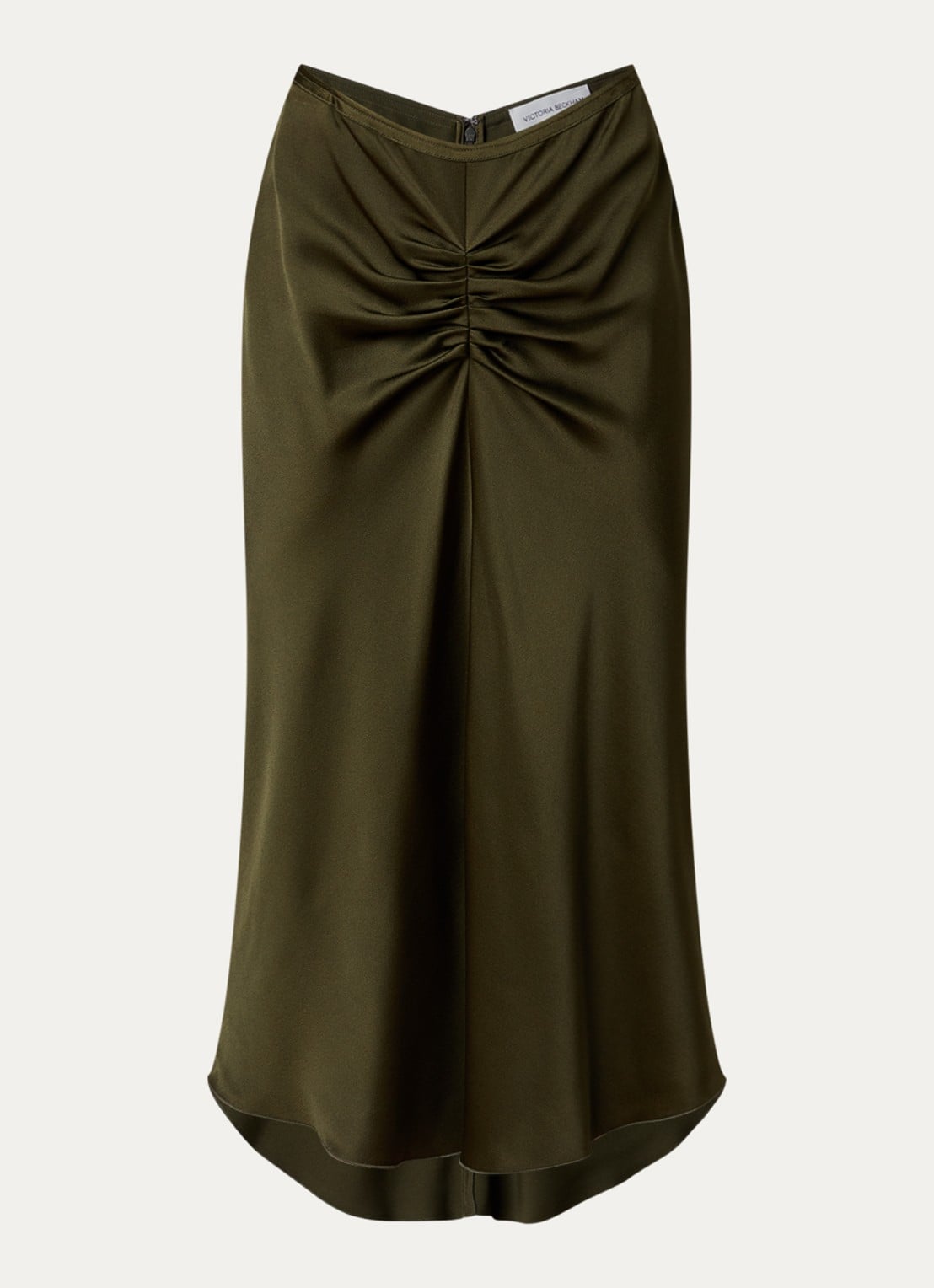 Victoria Beckham Bela midi rok van satijn met ruches - voorkant 4 mosgroen