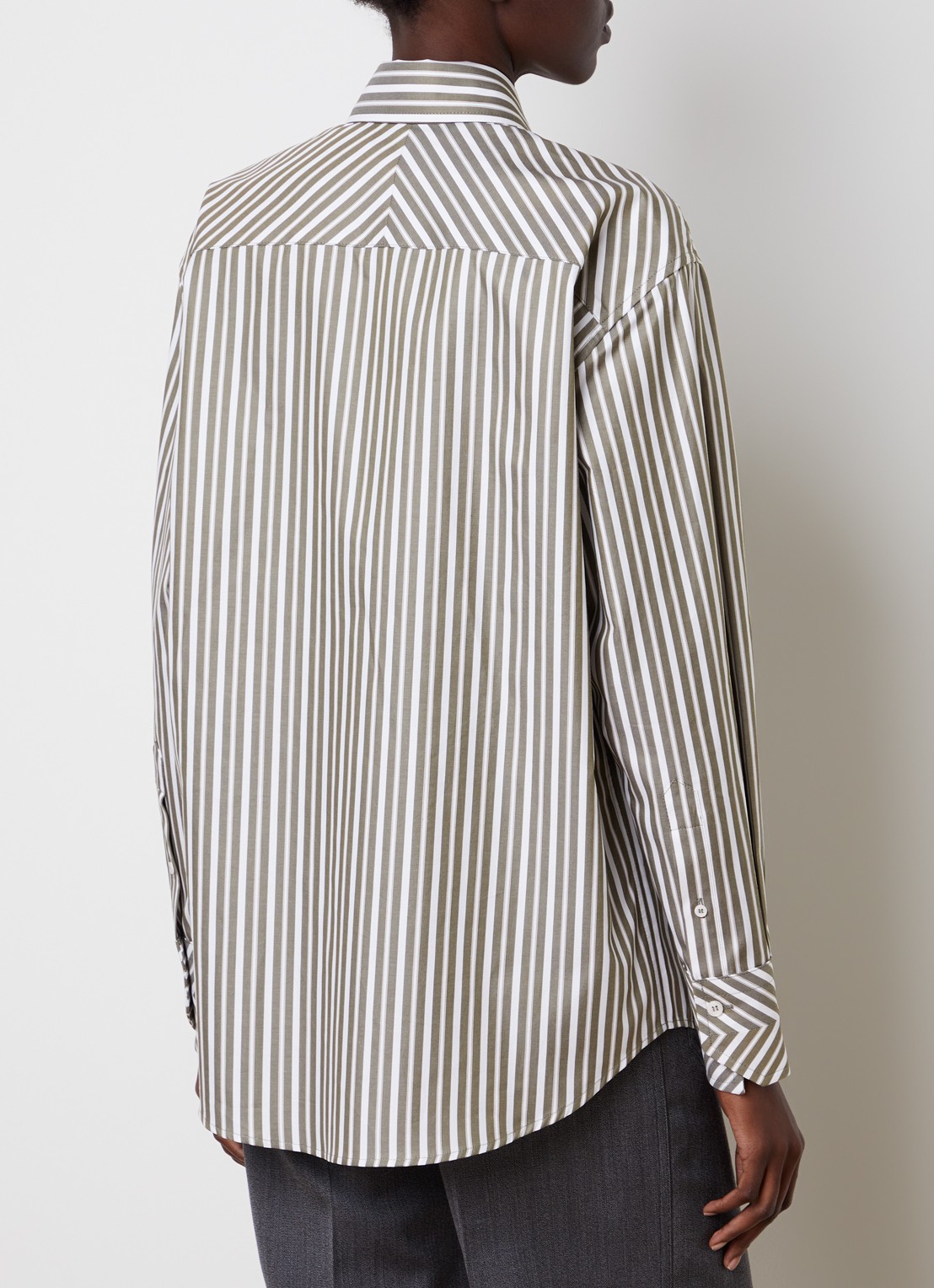Victoria Beckham Blouse met streepprint en borstzak - achterkant 3 mosgroen