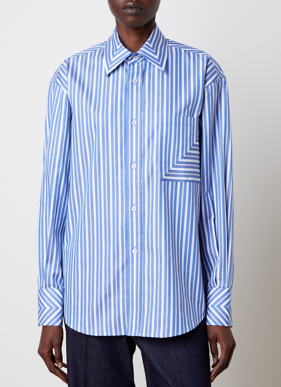 Victoria Beckham Blouse met streepprint en borstzak - detail 4 blauw