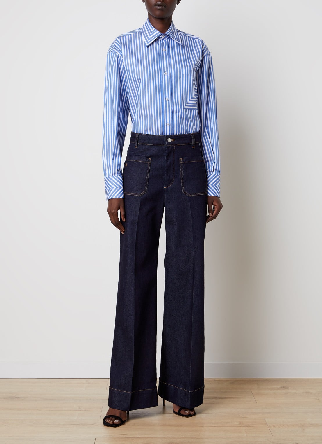Victoria Beckham Blouse met streepprint en borstzak - voorkant 2 blauw