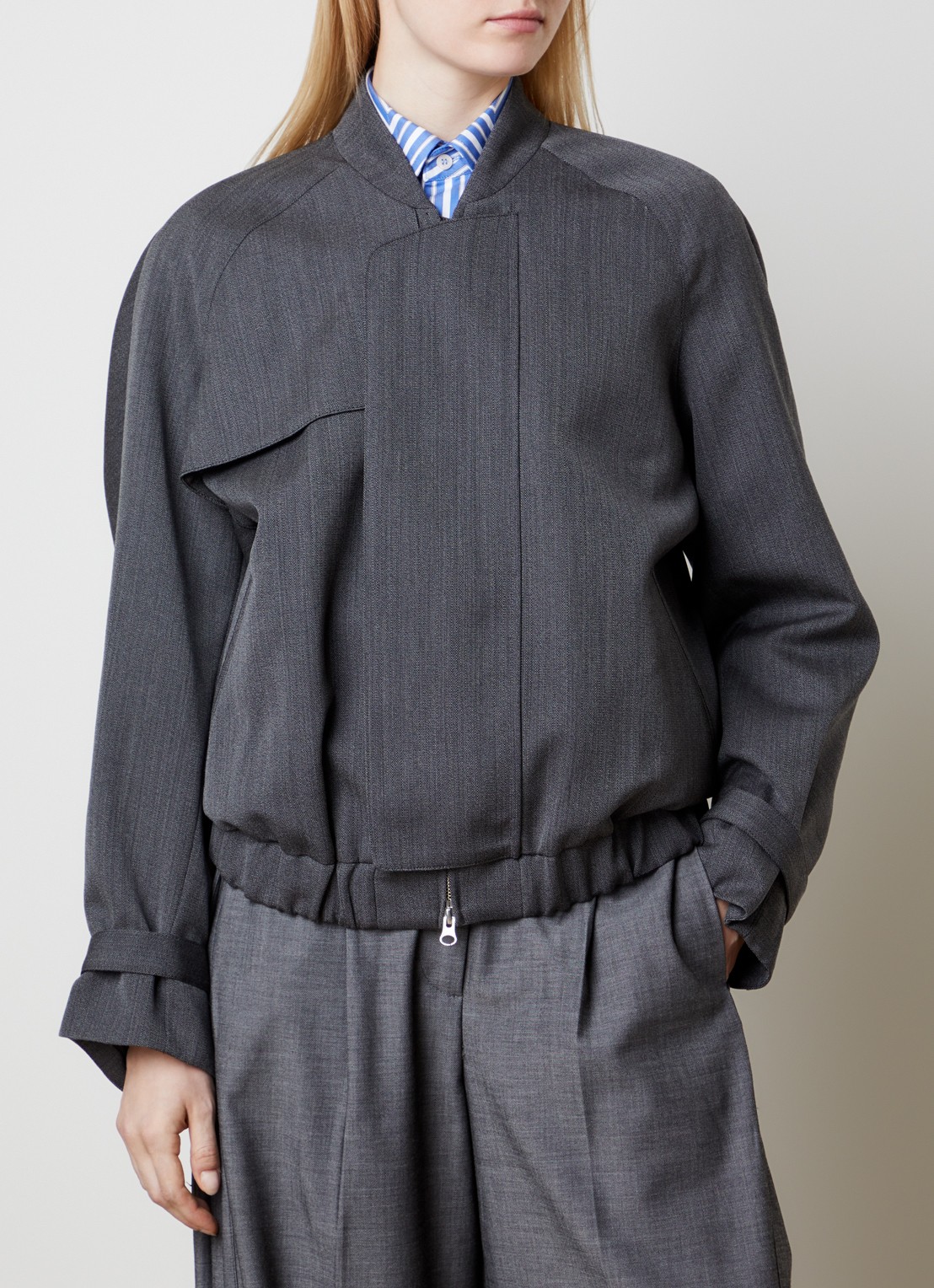 Victoria Beckham Bomberjack met sjaalkraag - detail 2 antraciet