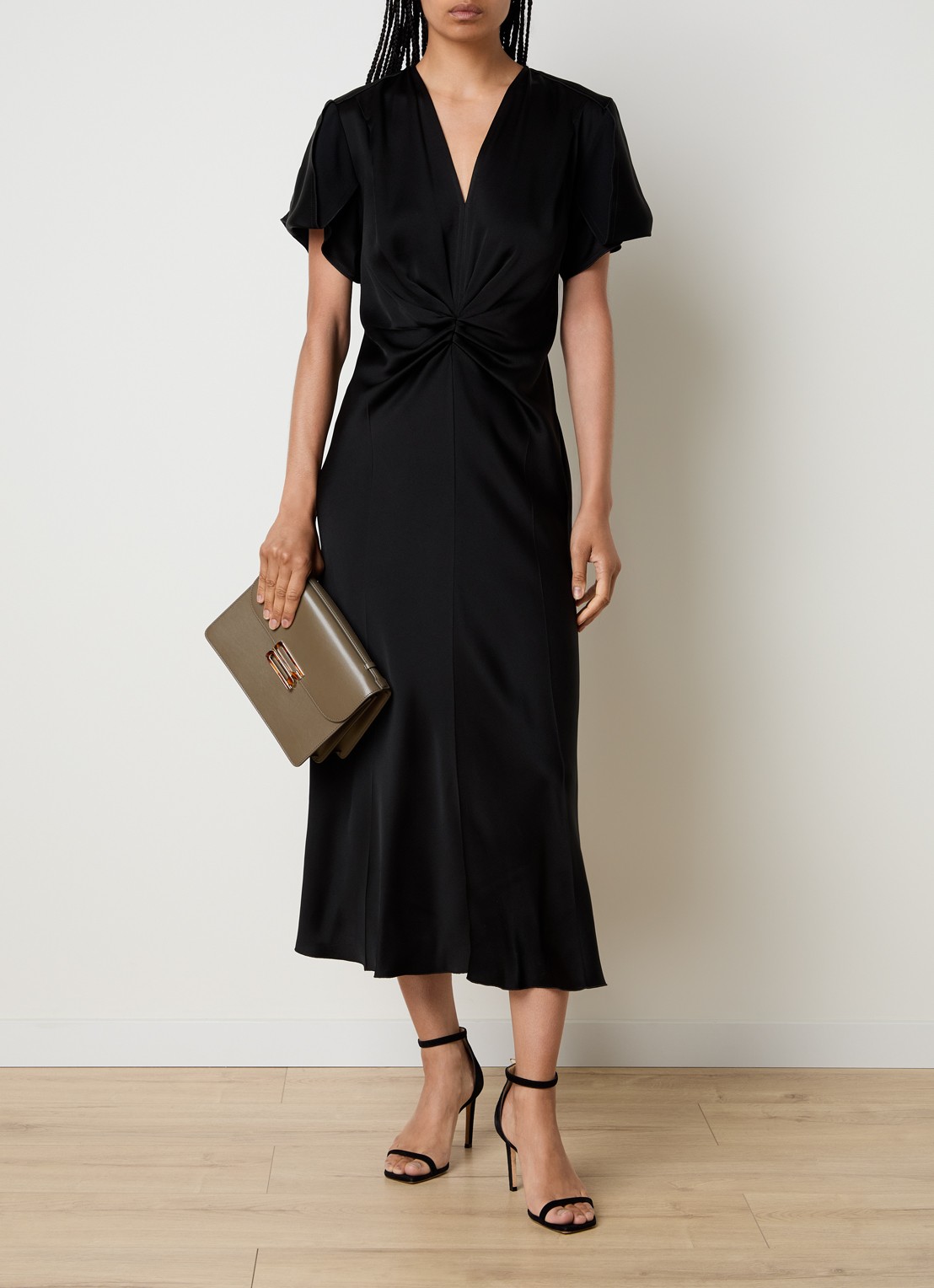 Victoria Beckham Dorian handtas van kalfsleer met afneembare schouderriem - voorkant 3 olijfgroen