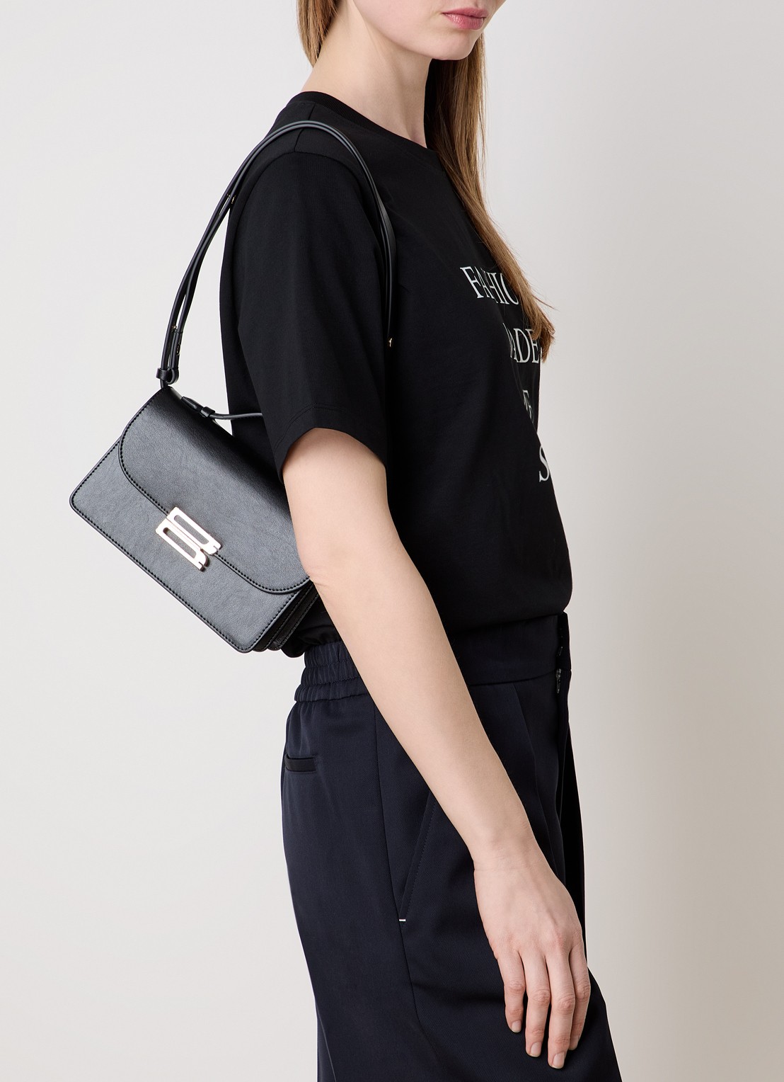 Victoria Beckham Dorian Small handtas van kalfsleer met afneembare schouderriem - voorkant 3 zwart