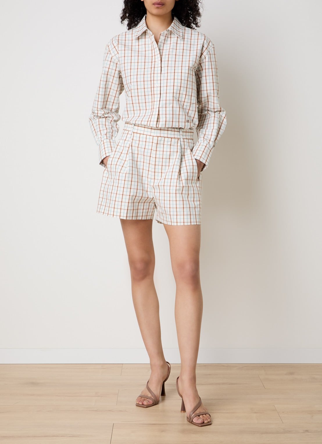 Victoria Beckham Ellys blouse met ruitdessin en borstzak - voorkant 5 gebroken wit