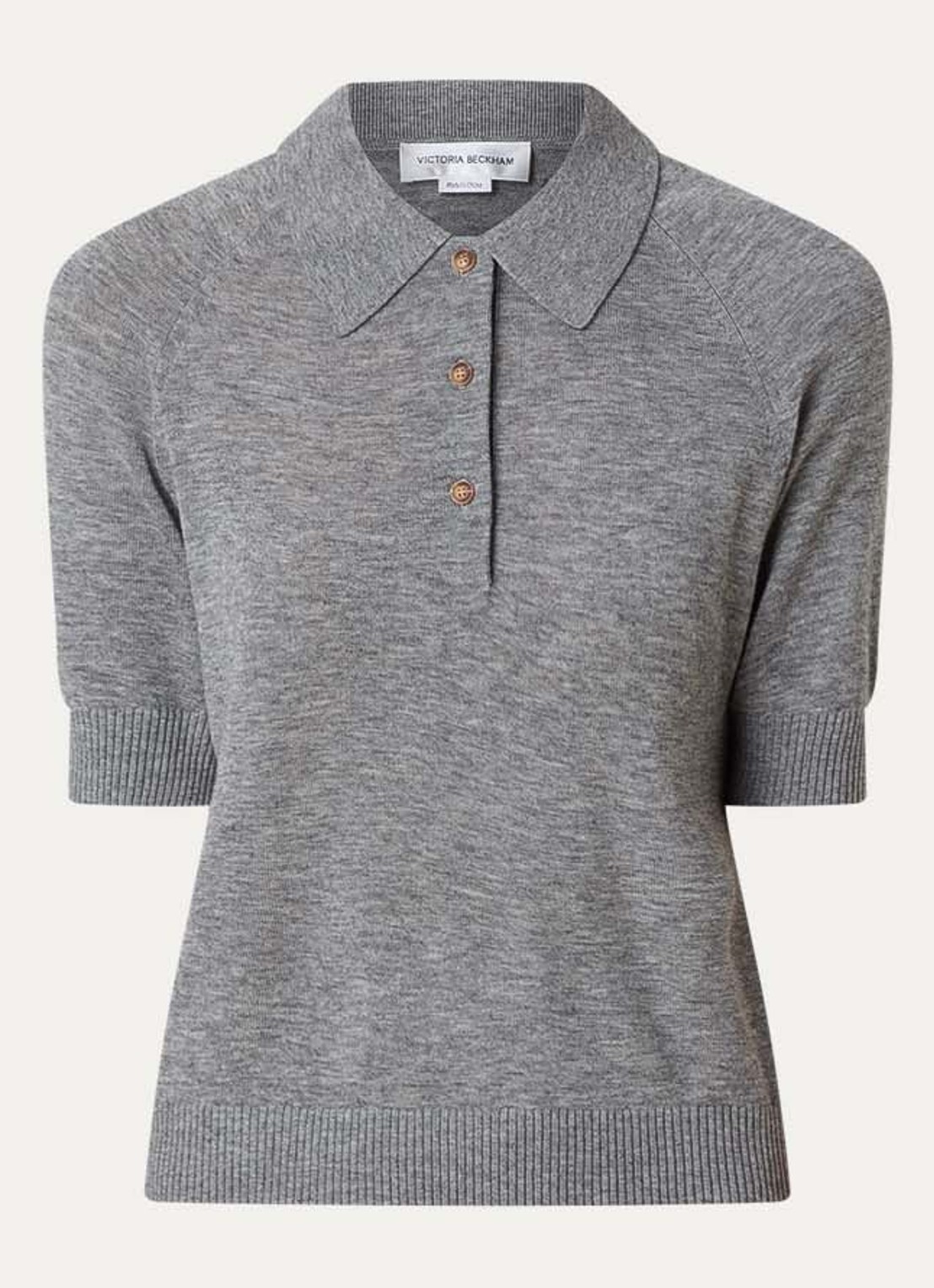 Victoria Beckham Fijngebreide top van wol met polokraag - voorkant grijs