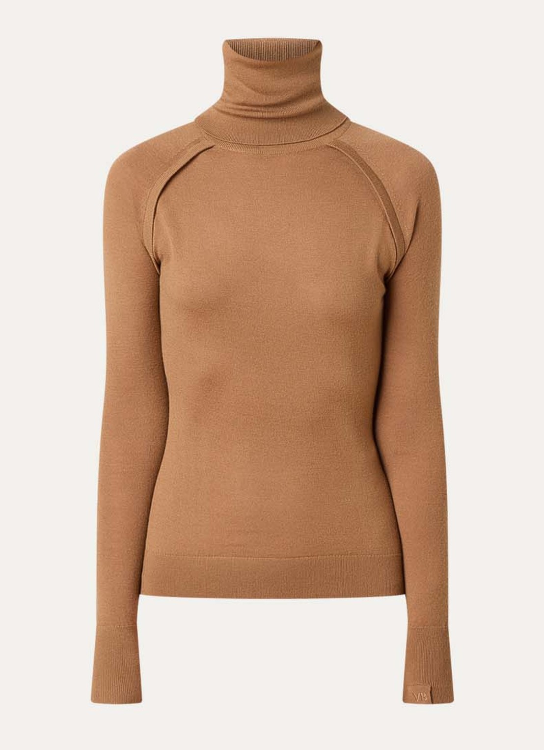 Victoria Beckham Fijngebreide trui van wol met col - voorkant 2 camel