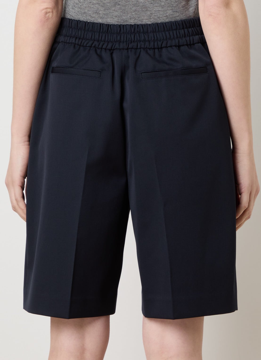 Victoria Beckham High waist loose fit korte pantalon in wolblend met steekzakken - achterkant 3 donkerblauw