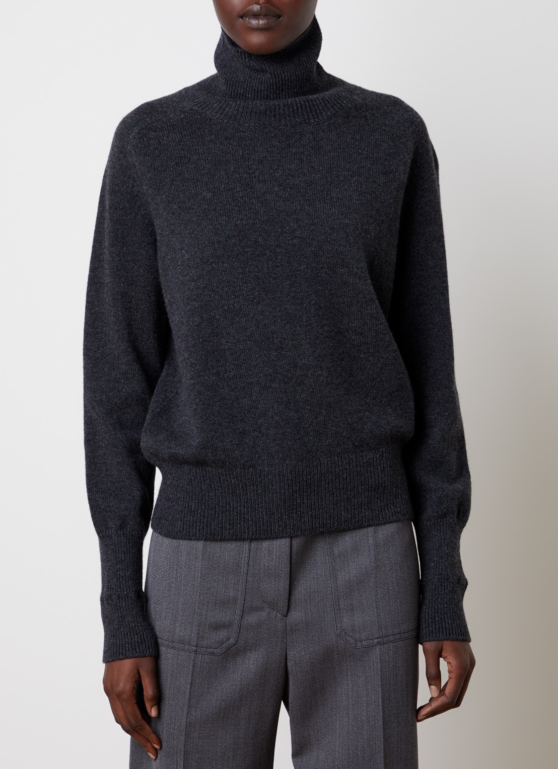 Victoria Beckham Marie fijngebreide trui van merino wol met col - detail 3 donkergrijs