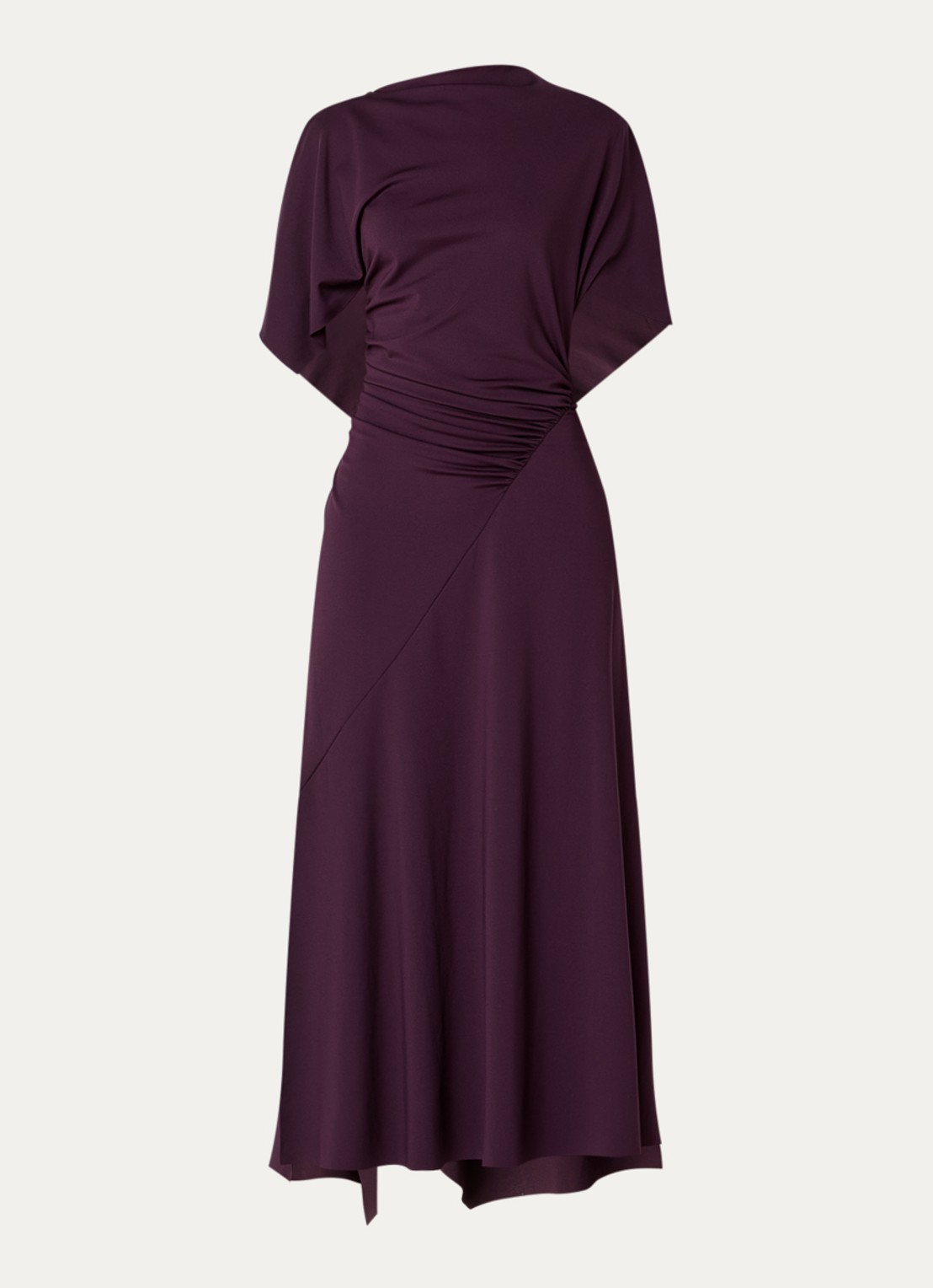 Victoria Beckham Midi jurk met asymmetrische zoom en ruches - voorkant aubergine