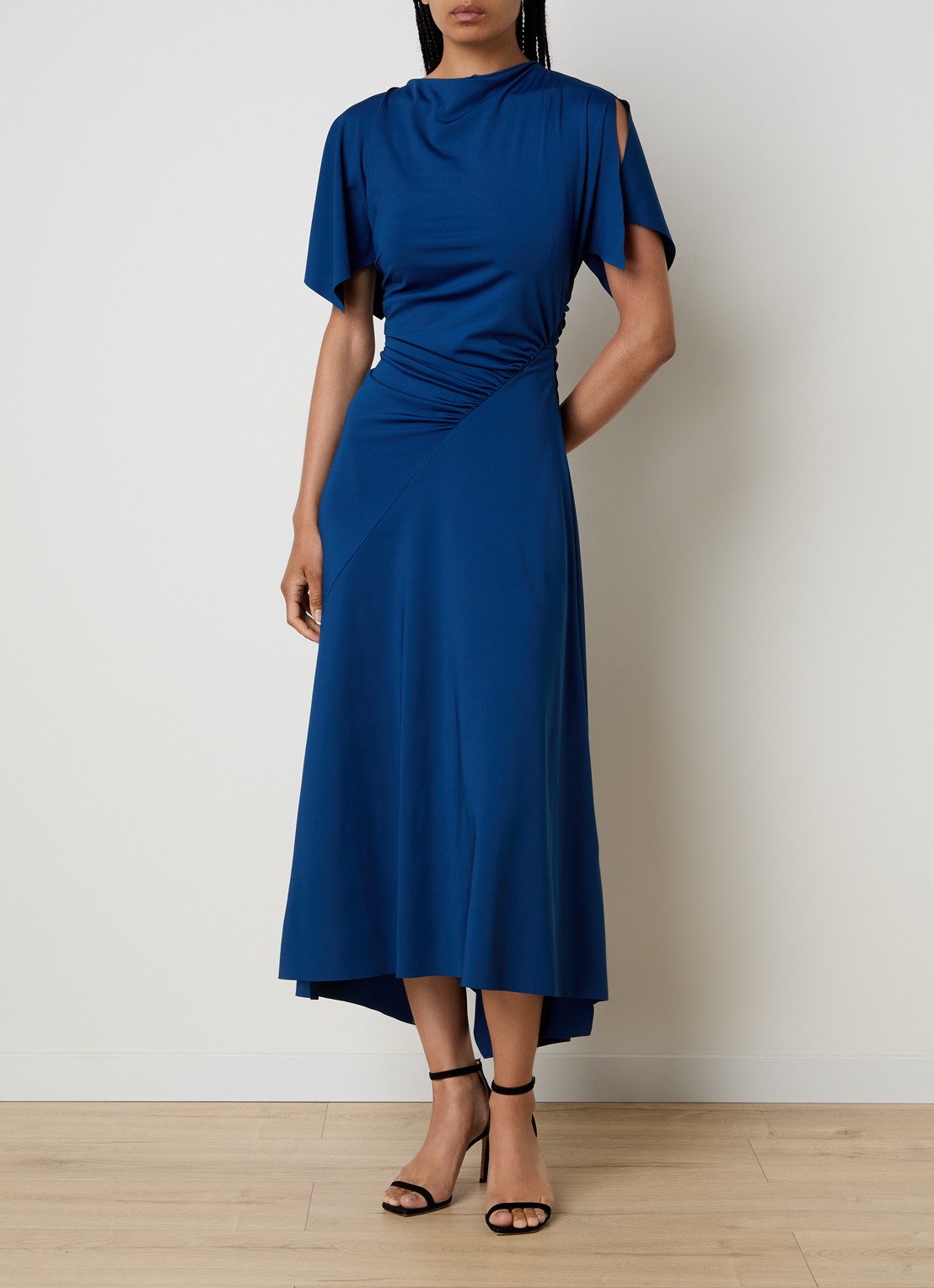 Victoria Beckham Midi jurk met asymmetrische zoom en ruches - detail 3 blauw