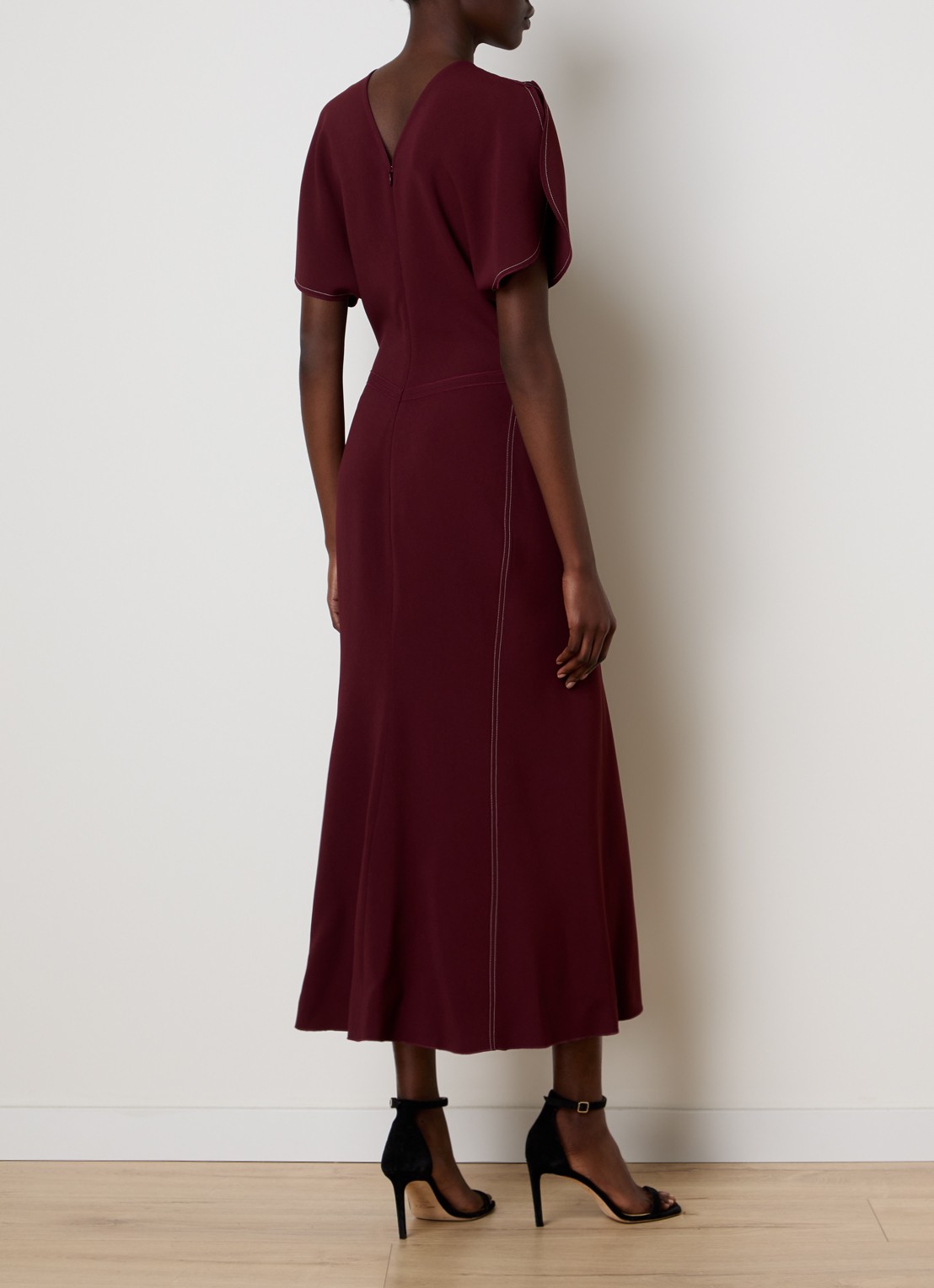 Victoria Beckham Midi jurk met plooidetail  - achterkant donkerrood