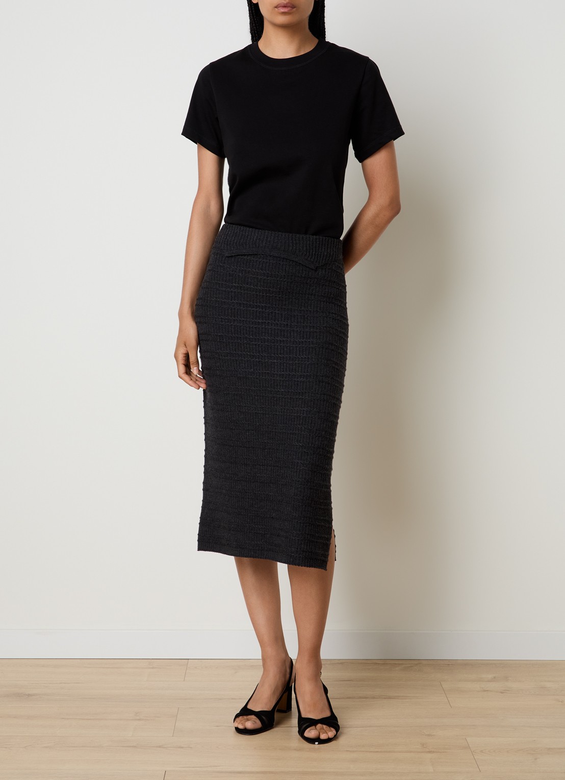 Victoria Beckham Midi rok van merino wol met structuur - voorkant 2 antraciet