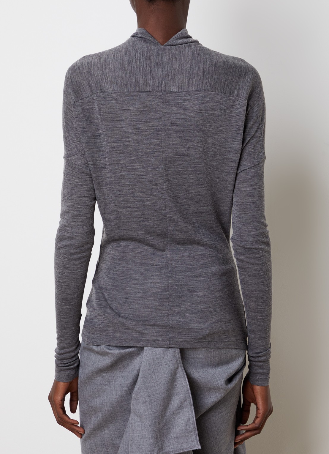 Victoria Beckham Semi-transparante top in wolblend met gedrapeerd detail - achterkant 3 grijsmele